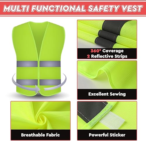 Miniatura 3 de Kanayu Juego de 8 chalecos de seguridad de alta visibilidad de 16 pulgadas, incluye 4 chalecos de seguridad reflectantes, 4 varitas de seguridad