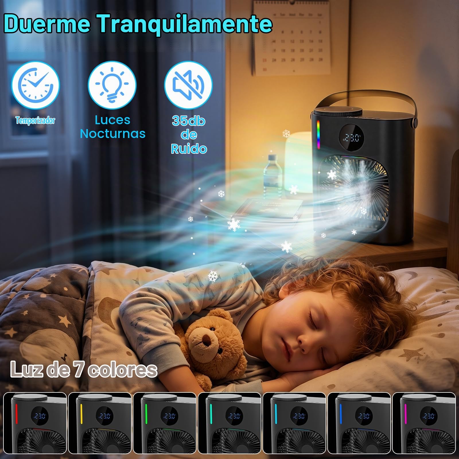 Aire Acondicionado Portatil, GuKKK 4 en 1 Mini Refrigerador de Aire Móvil Ventilador, 900ML Enfriador de Aire, USB Mini Aire Acondicionado, 3 Velocidades de Ventilador, para Hogar (Negro)