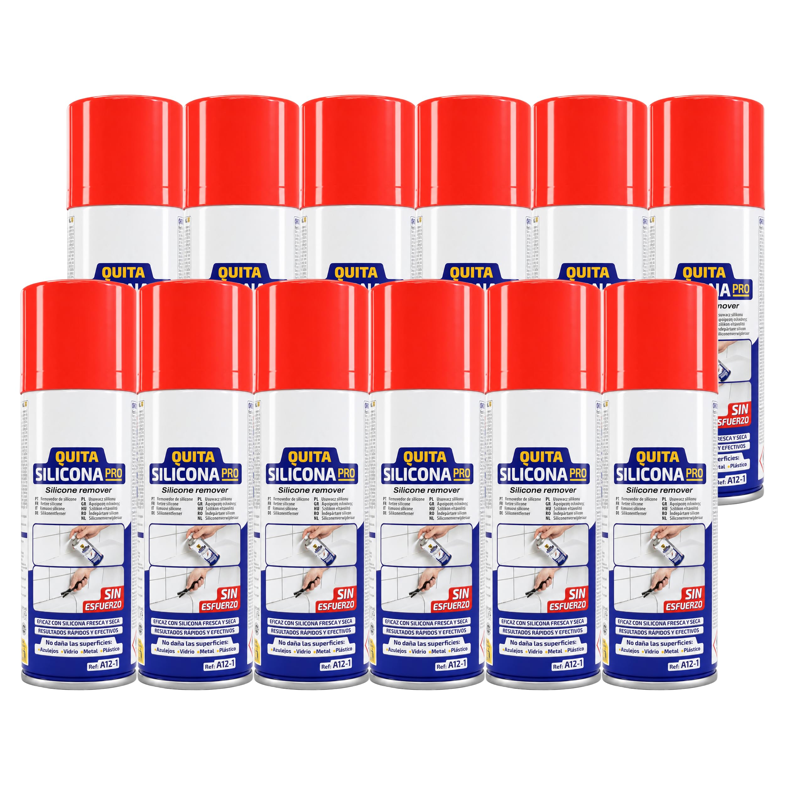 Quitasiliconas en Spray 200 ml para Silicona Fresca y Seca, Pack de 12