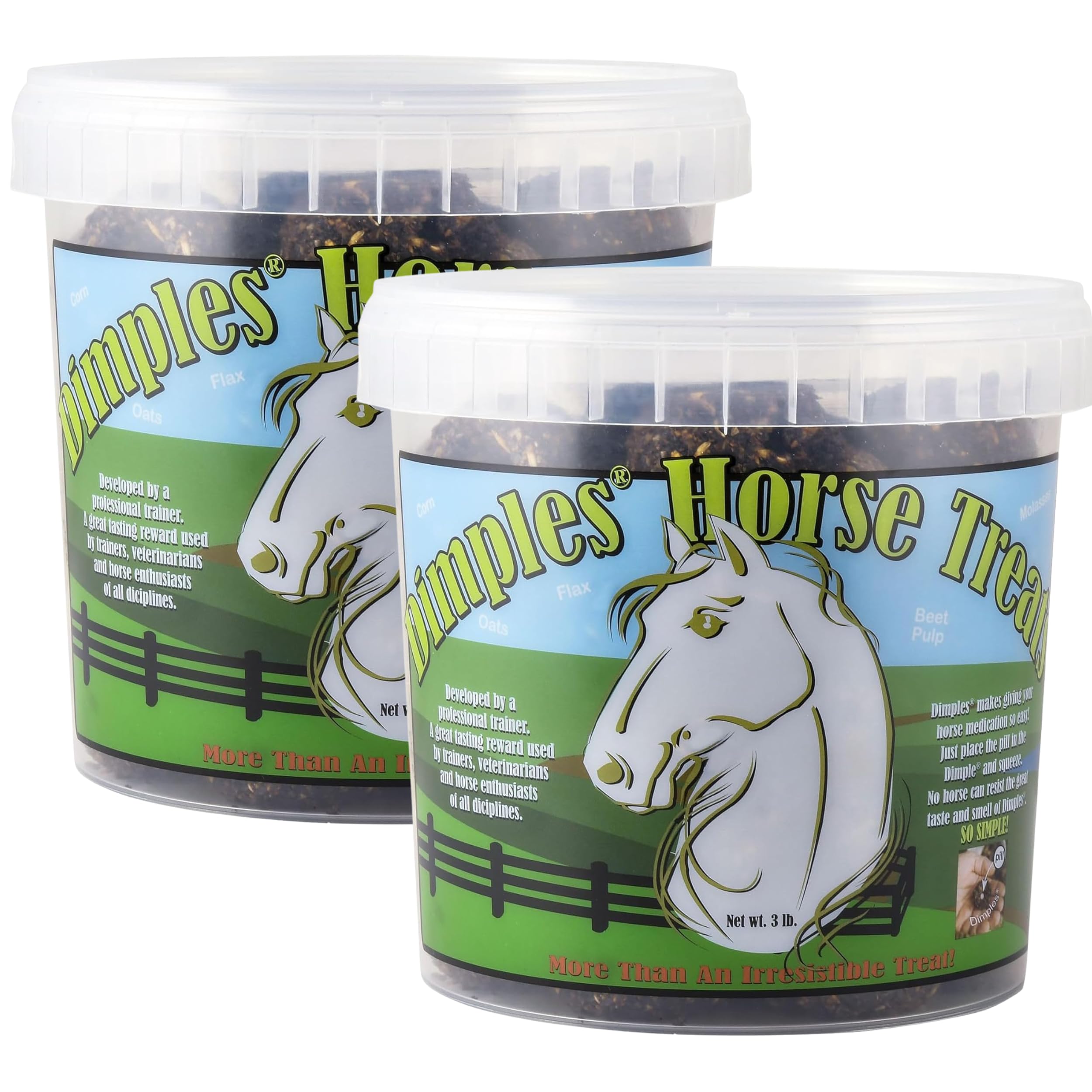 Dimples Horse Treats with Pill Dimples - Pack of Two 3lb Tubs (6lbs Total) of USA-Made Horse Cookies with Beet Pulp - Tasty, Healthy, &amp; Organic Treats - Equine Pill Dimples for Meds