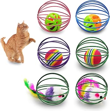 Andiker Cat Toy Ball,6pcs Cat Interactive Toy for Cats,Caged Mouse and Ball for Cats to Chase and Grab Ball Toy