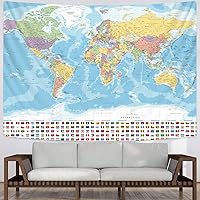 Vista 4 de KYKU Tapiz pequeño de mapa del mundo, tapiz con mapa del mundo, banderas, decoración de viaje, aula, decoración de la tierra, fiesta
