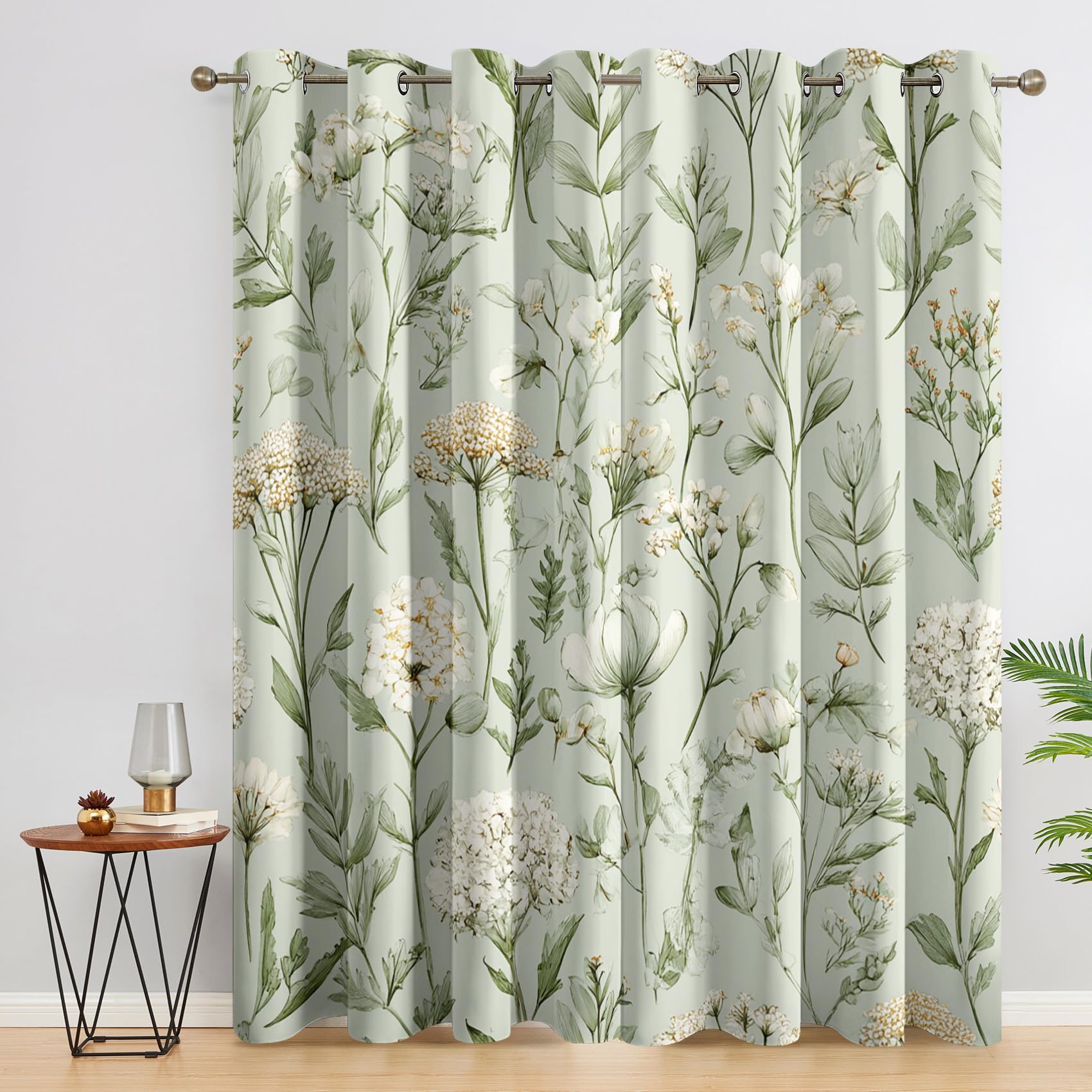 zcwl Sage Green Floral Curtains for Bedroom Living Room - Nature Leaves Blackout Curtains - Thermal Eyelet Drapes - 72 Drop Patterned Window Treatments - 46x72 Inch (W x L) 2 Panels 0A11u