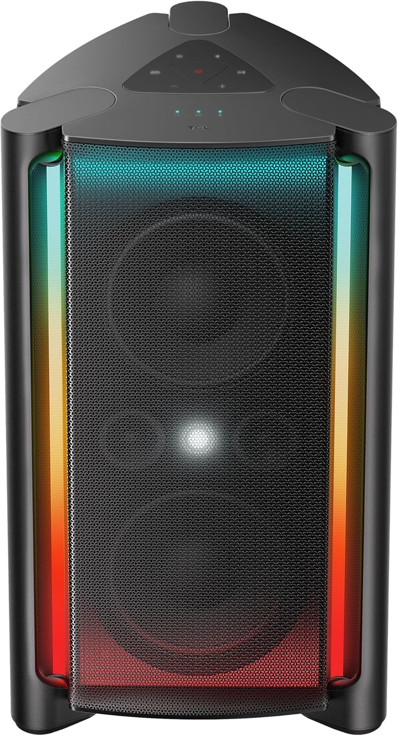 TCL TP300K Portable Bluetooth Party Speaker with 8 RGB Dynamic Light Shows, 18 Hr Battery, and IPX4 Splash-Proof Rating