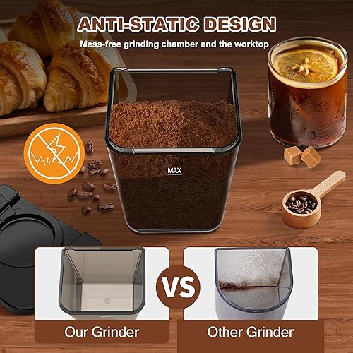 Miniatura 6 de Molinillo eléctrico de café cónico, molinillo de granos de café expreso para uso doméstico, ajustable, 48 ajustes de molienda, temporizador de