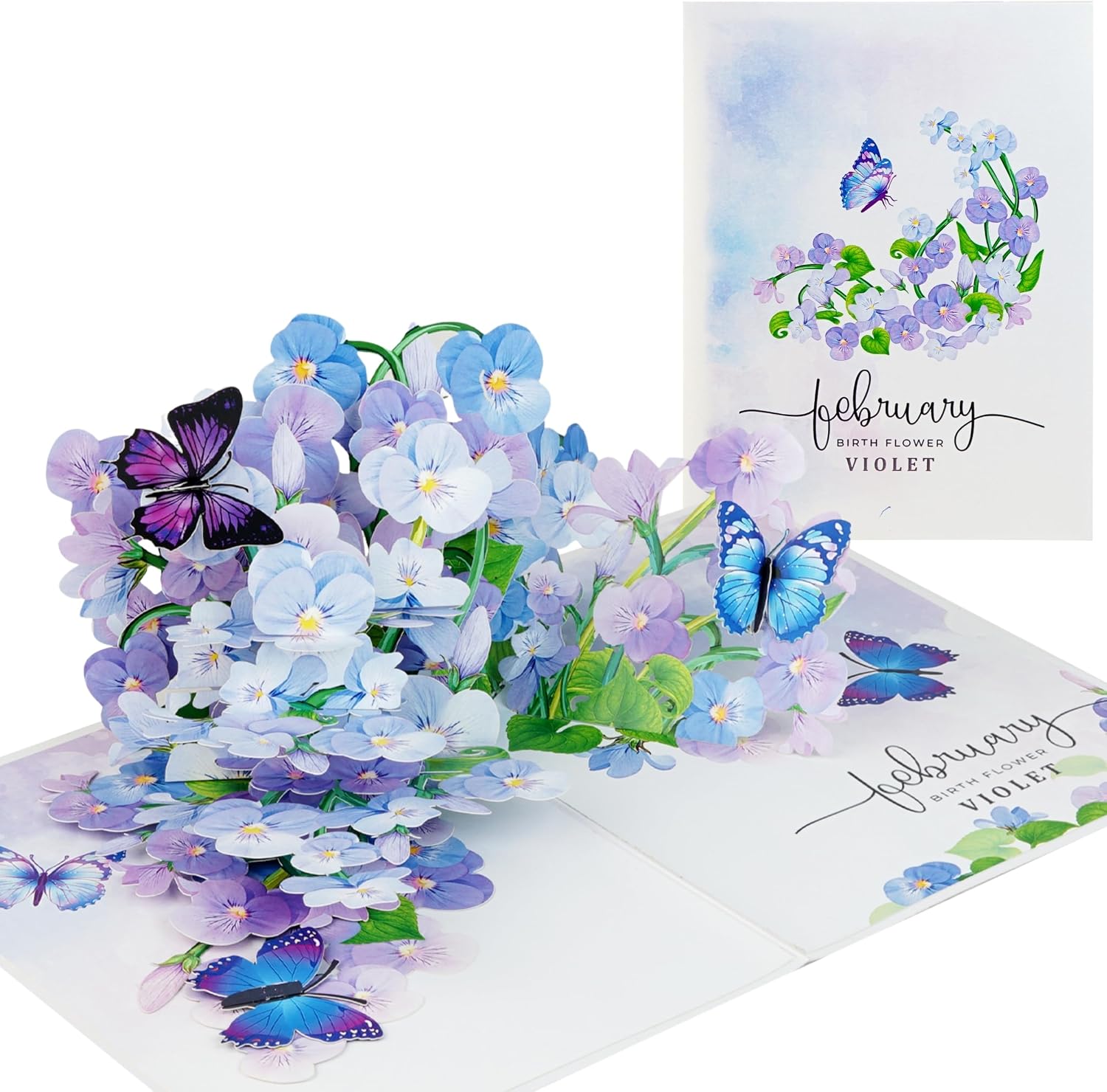 February Birthday Card, 12 Birth Month Pop Up Card, 3D Pop Up Flower Bouquet for Graduation, Birthday, Boss, Love, Friend, Mom, Grandma, Daughter, Co-Worker (Feb-Violet)