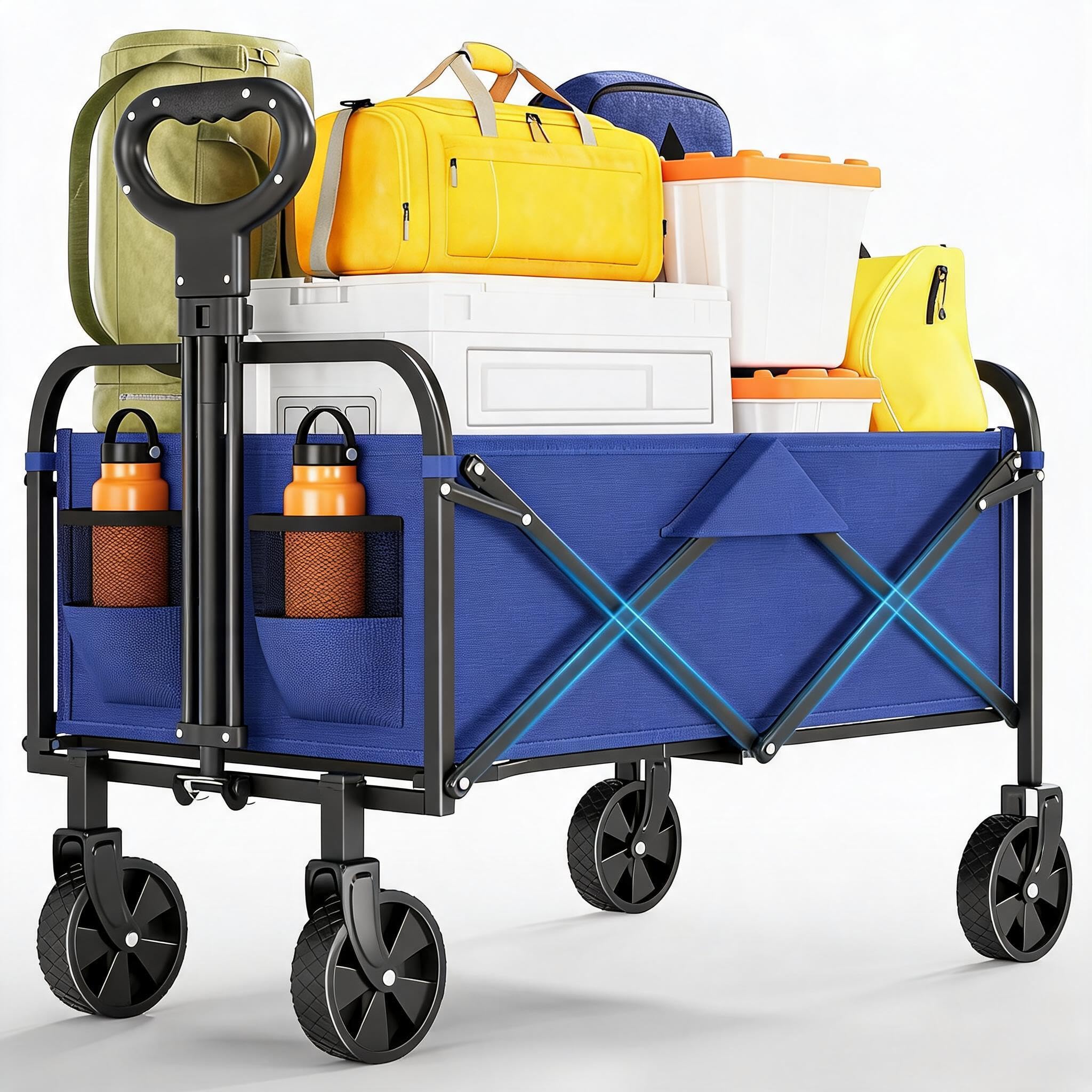 Lidzopas 220L Festival Trolley, Heavy Duty Beach Trolley Wagon with 172kg Load Capacity, Outdoor Shopping Trolley on Wheels, Foldable Camping Trolley Cart for Camping, Festivals, Beach Trips, Blue
