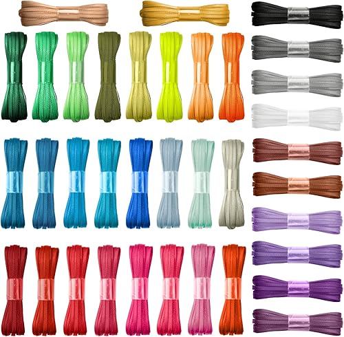 Cinta fina de satén de 18 de pulgada, colores surtidos, pequeñas cintas de tela para manualidades, paquete múltiple de 36 unidades, 198 yardas,