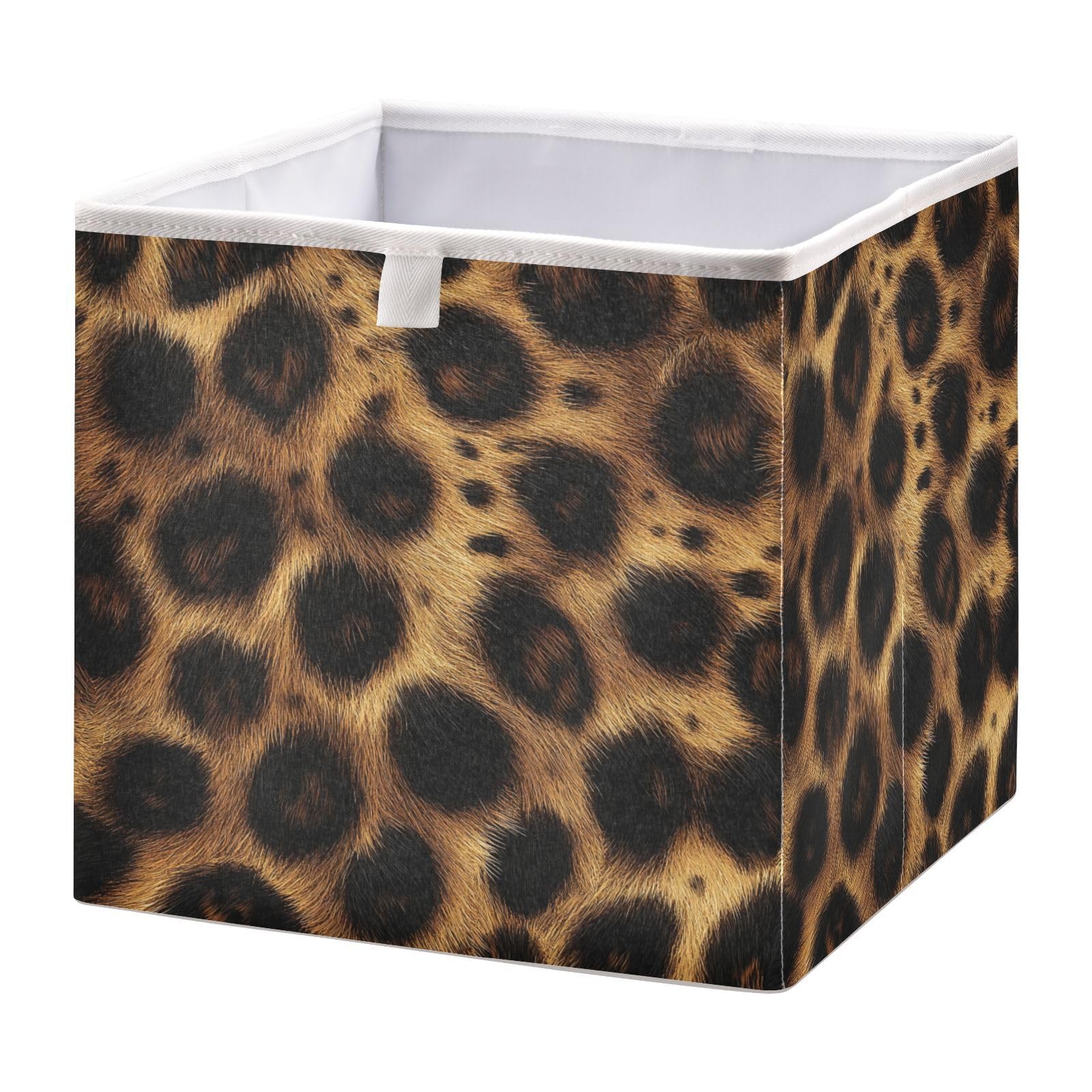 Jumbear A Leopard Skin Print Cube Storage Bin,Foldable Storage Basket Toy Storage Box For Home Organizing Shelf Closet Bins,28X28x28 Cm