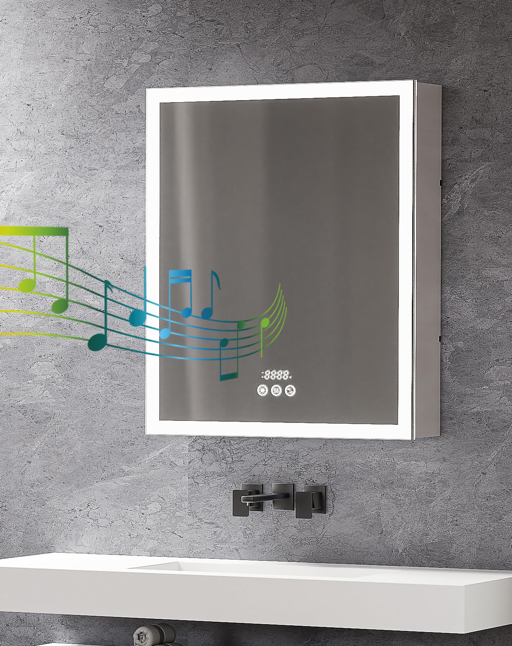 LUVODI Armario Espejo Baño con Luz Led Bluetooth 60 x 70 cm Armario con Full Luz en la Puerta Exterior y Interior, Cuerpo Alumnio Inoxidable, Luz de 3 Colores Ajustable, Antivaho, Bisagra silenciosa