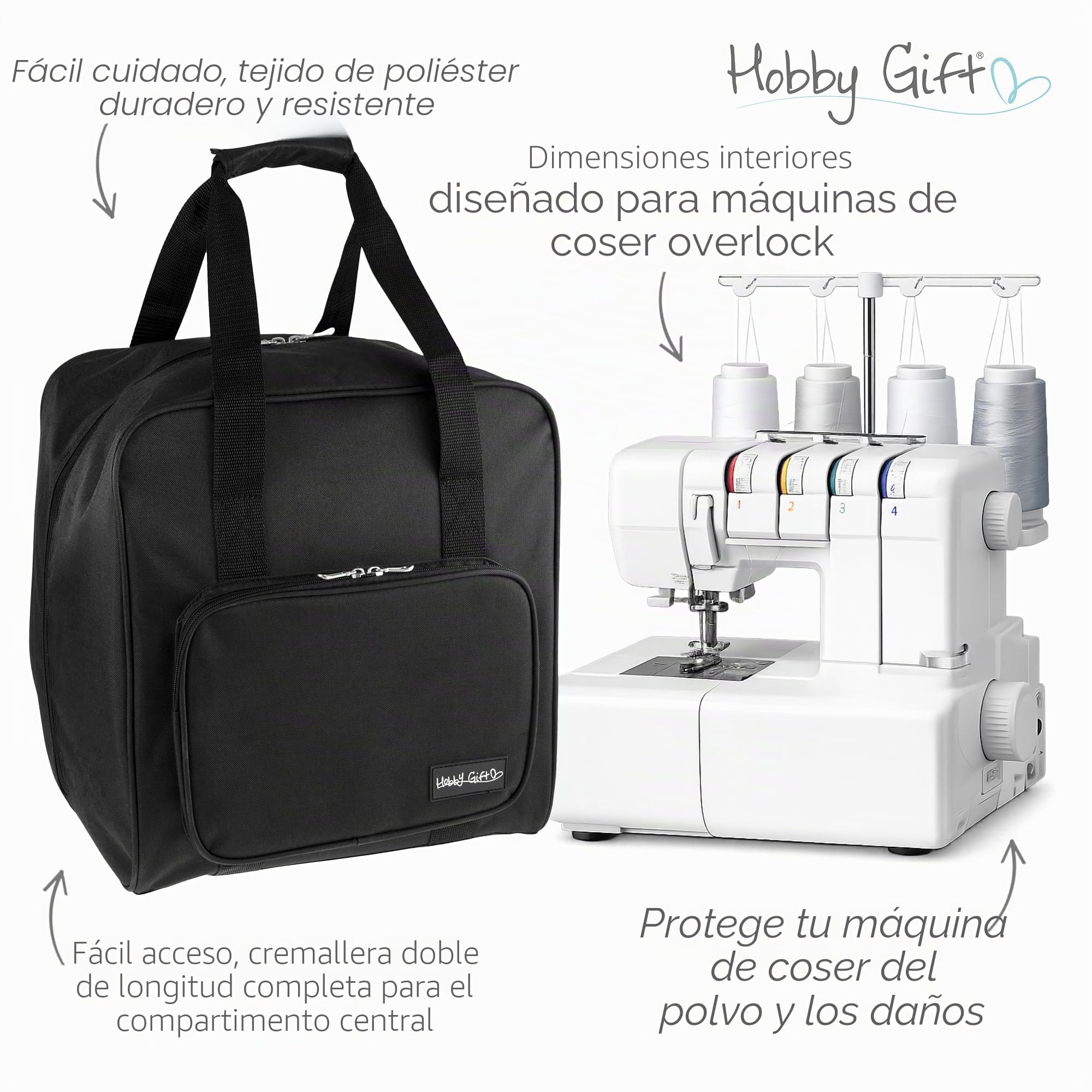 Hobby Gift Overlocker - Bolsa de Transporte Acolchada de poliéster para máquina - Bolsillos para Almacenamiento de Accesorios adicionales, (39 x 32 x 36 cm), Color Negro, Black, (d/w/h) 39 x 32 x