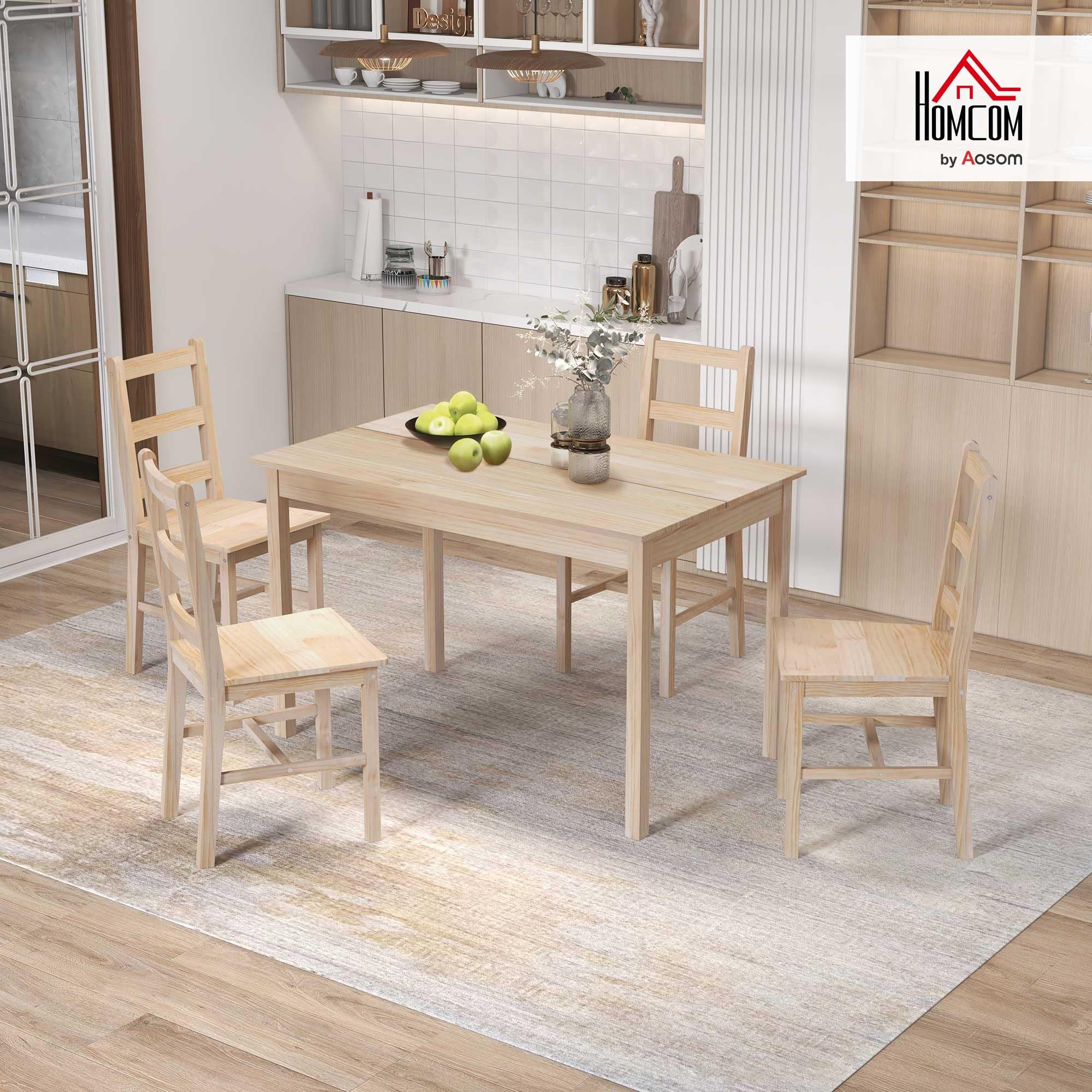 HOMCOM Esstisch mit 4 Stühlen Essgruppe aus Kiefernholz Moderne Esszimmergruppe für Kleine Räume, Esszimmer, Küche, Wohnzimmer, Natur