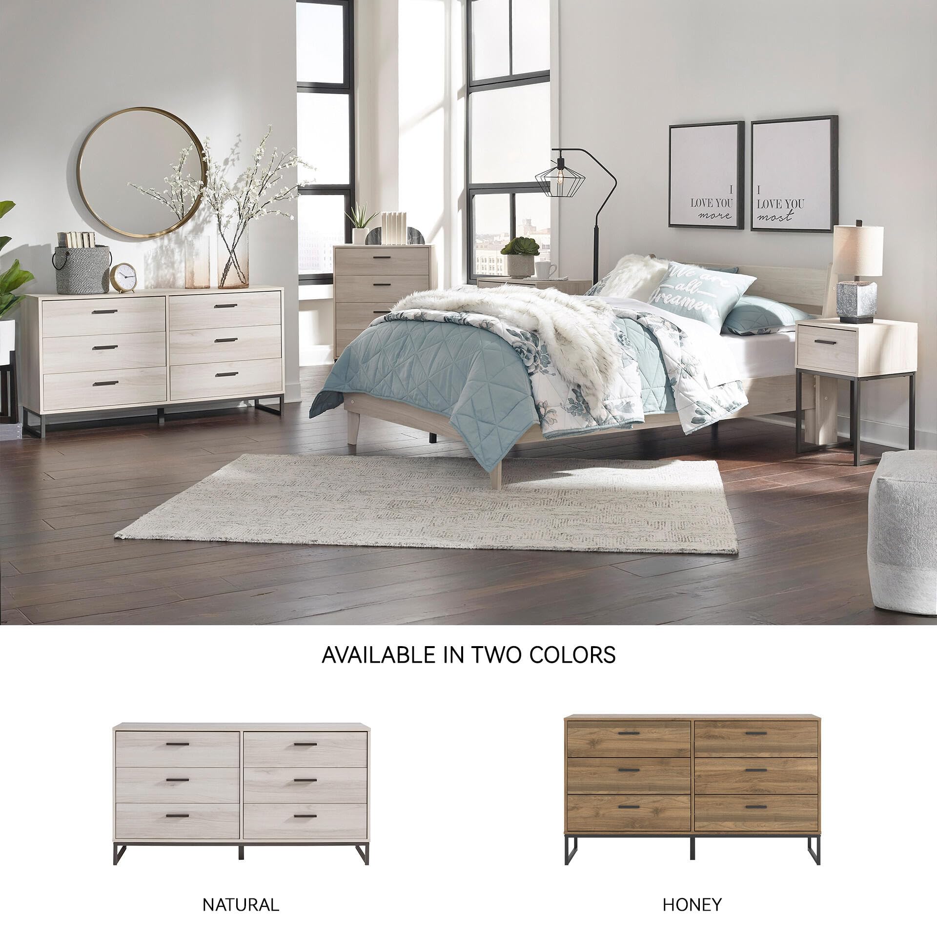 Signature Design by Ashley 6 Drawer Dresser for Bedroom, Light Natural Oak