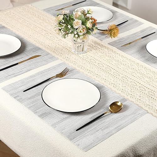 Miniatura 2 de Juego de 6 manteles individuales tejidos grises, resistentes al calor, impermeables y fáciles de limpiar, manteles sintéticos duraderos para cocina,