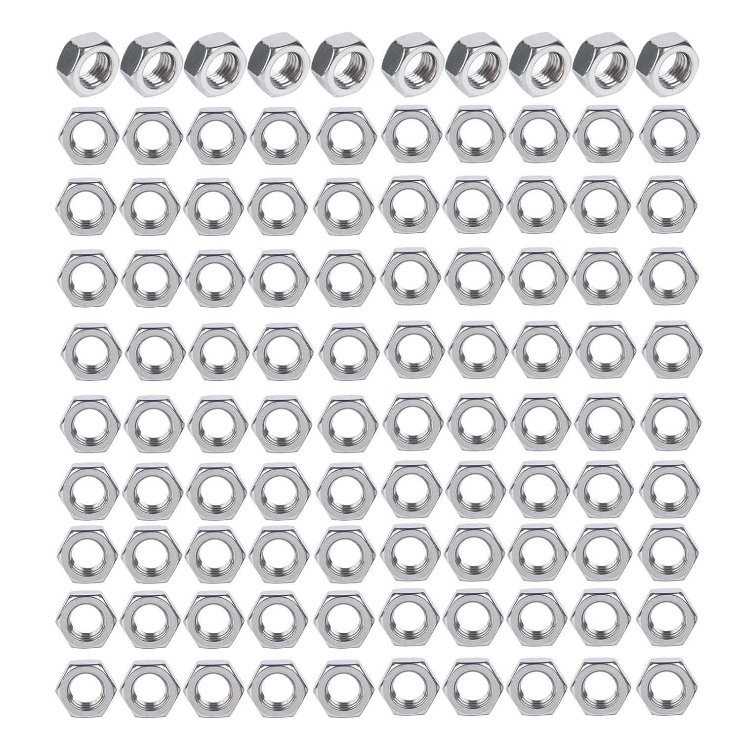 M2.5 Hex Full Nuts, Metric Coarse Thread 304 Stainless Steel Hexagon Nut, Machine Screw Nuts