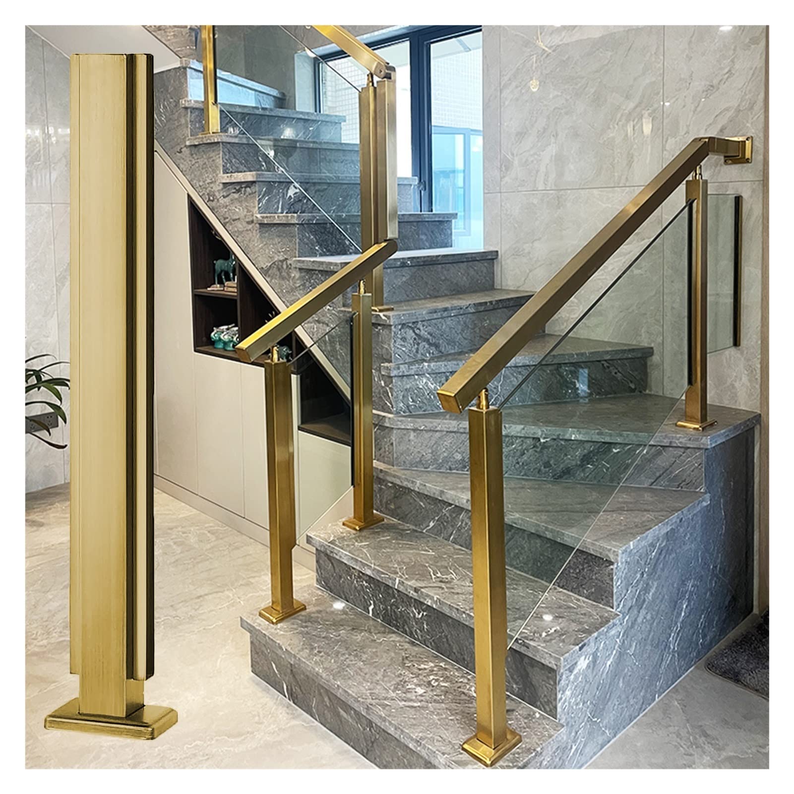 Poteau de garde-corps en verre doré de 35 po au design luxueux