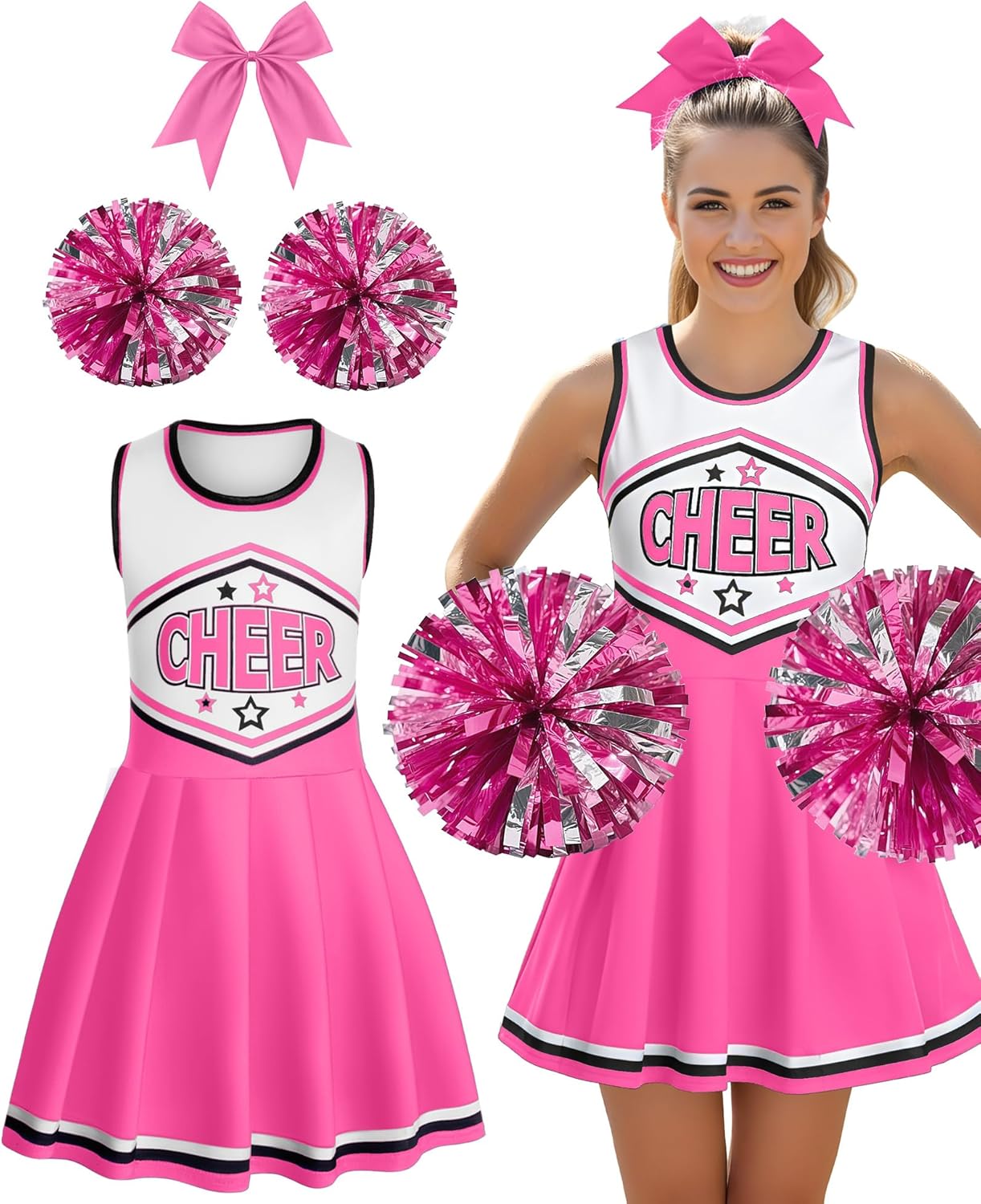 JenPen 3 Pcs Halloween Cheerleader Costume for Women Adult Cheerleader Outfit Set Cheerleading Uniform Dress for Party