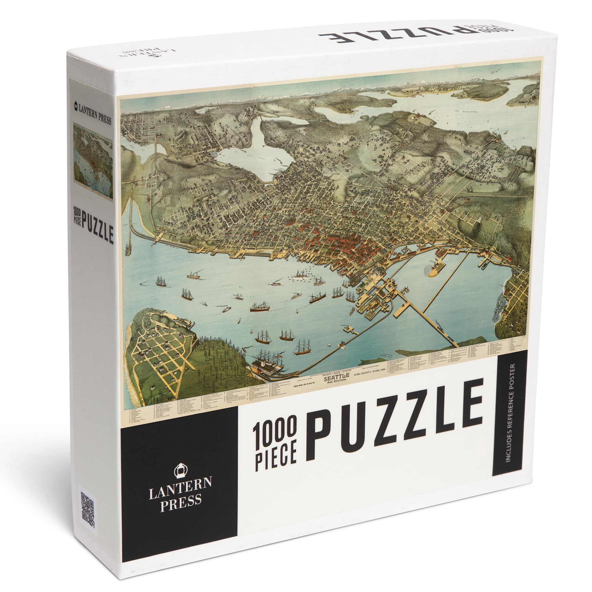 Lantern Press Seattle, Washington, (1891), Panoramic Map 1000 Piece Jigsaw Puzzle for Adults, Made in USA with Reference Poster