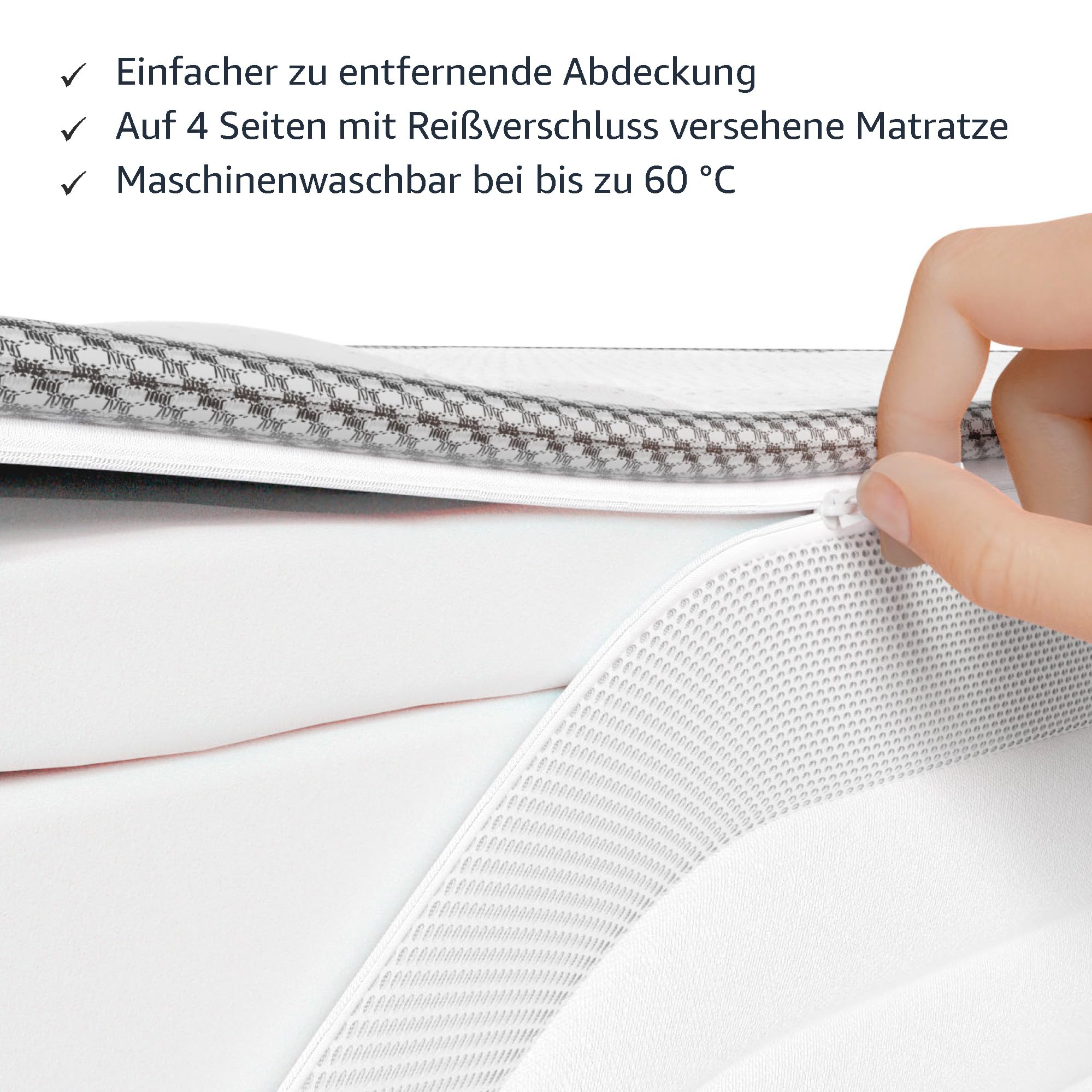 Amazon Basics Taschenfederkernmatratze mit 7 Zonen, Mittel Fest (H3), 140 x 200 x 21.5 cm, Weiß