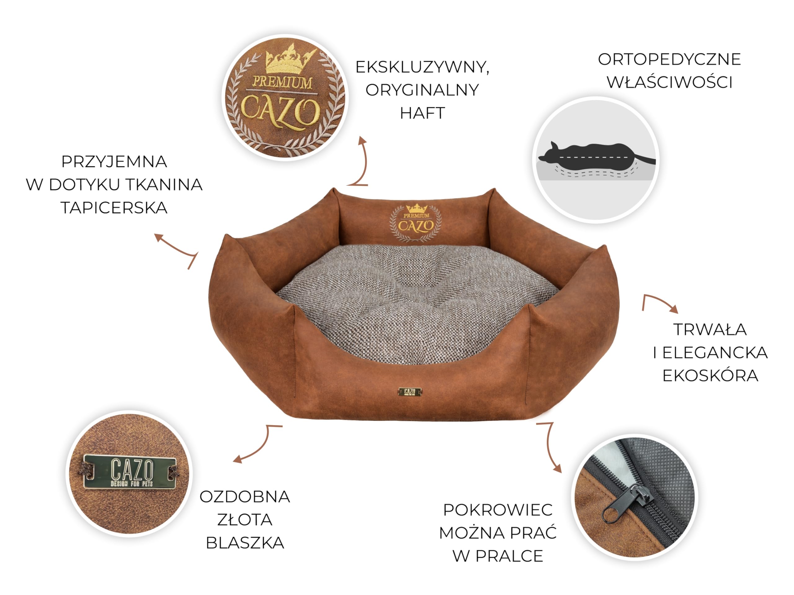 Puchowe legowisko CAZO Premium dla psa lub kota ø 85cm, wymiar wewnętrzny ø 60cm, brązowe, rozmiar L, LPM0204/B