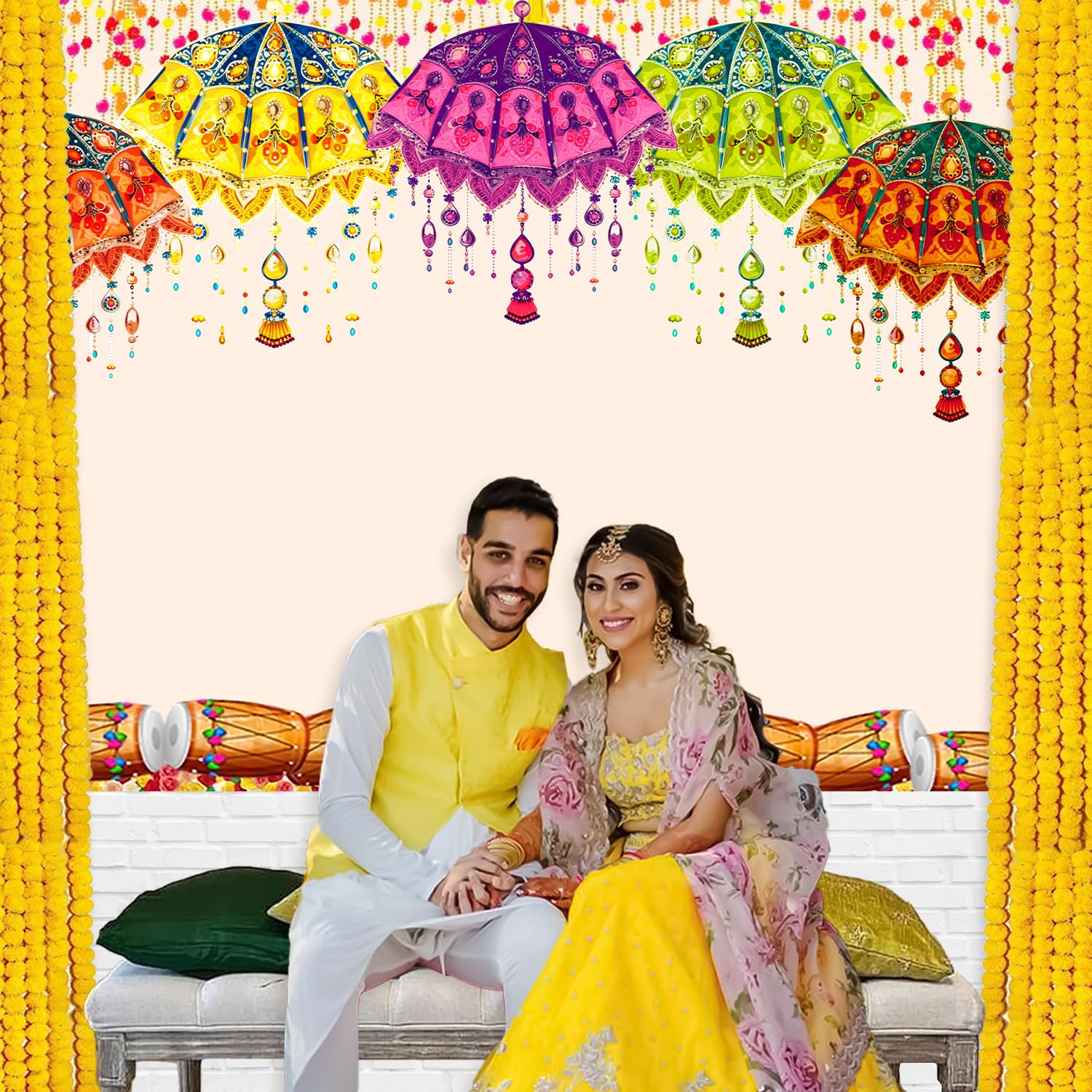 Party Propz Traditional Backdrop Cloth for Decoration Pooja, Diwali Decoration for Home Decor, Navratri Decorations Items, Haldi Decorations Items for Home (Cloth Banner)(8 * 5ft) - Image 6 thumbnail