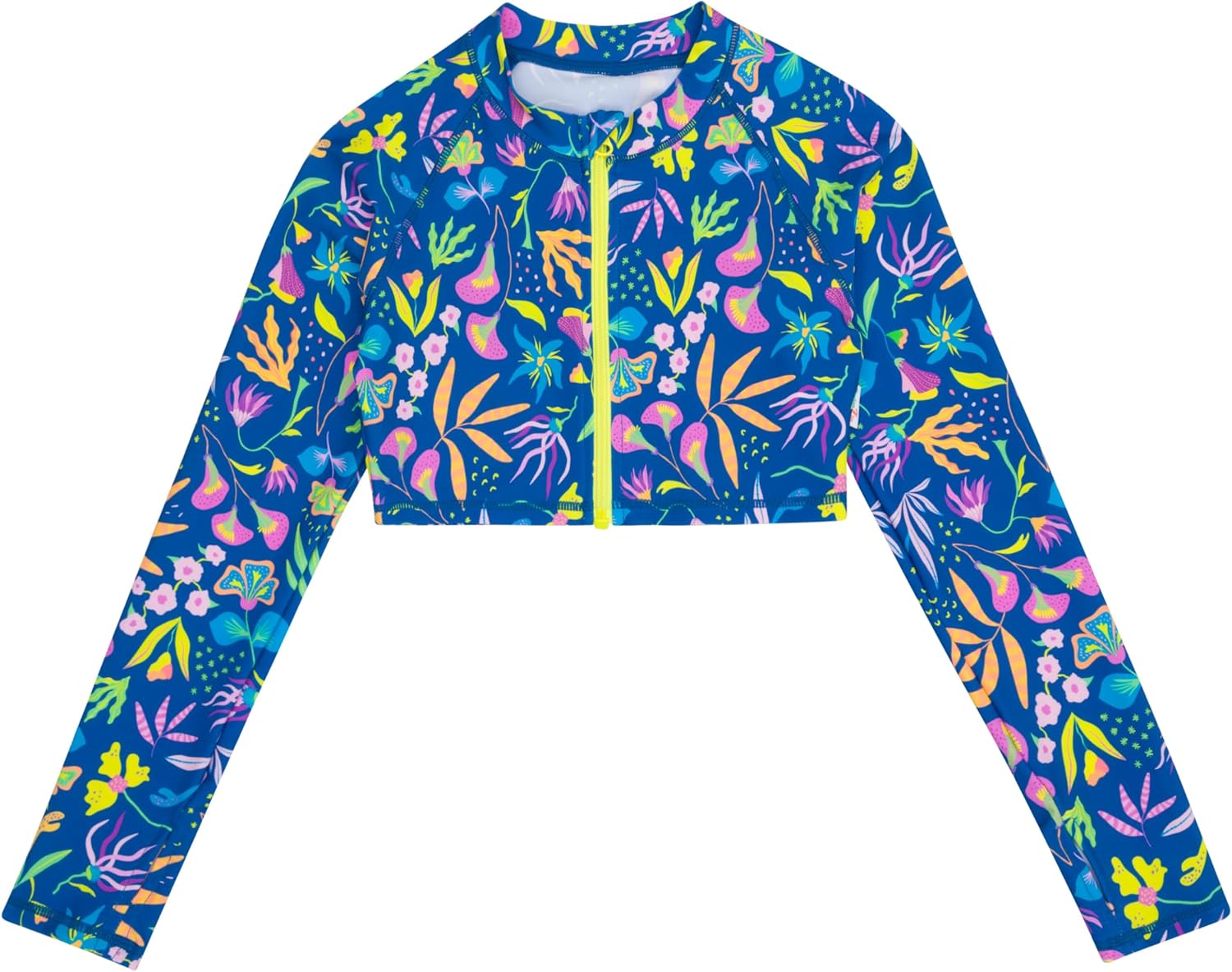 SwimZip Girls' Long Sleeve Zipper Crop Top Rash Guard UPF 50+ Sun Protection