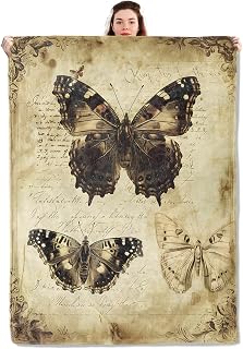 Retro Moth Blanket Lightweight Blankets Gifts for Adults Flannel Throw with Vintage Butterfly and Old Paper Background Printed for Sofa, Bed, Travel, Picnic, Office, Decor Throws 60x50 Inch
