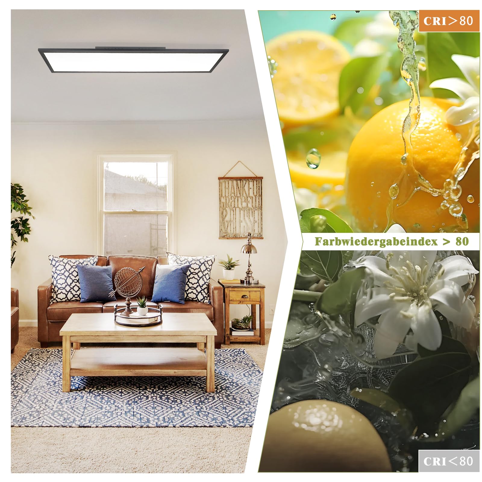ZMH LED Panel Deckenleuchte 120x30cm Dimmbar Flach Deckenlampe Lang Rechteckig Deckenpanel Schwarz 40W Tageslichtlampe mit Fernbedienung für Büro Küche Flur Wohnzimmer Schlafzimmer