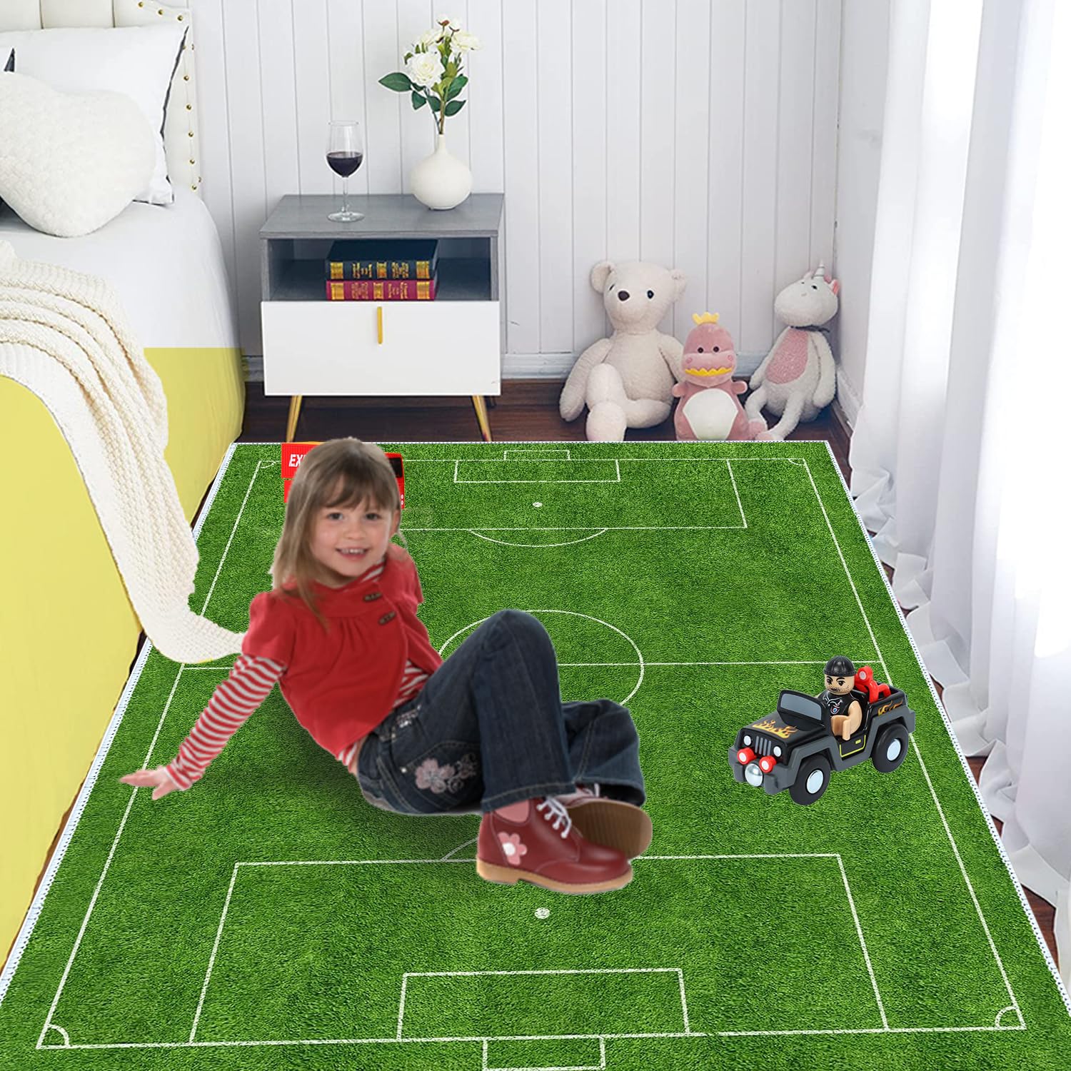 Alfombra para el patio de fútbol para niños, alfombra decorativa para campo de fútbol, suave antideslizante (L, 80 x 150 cm)