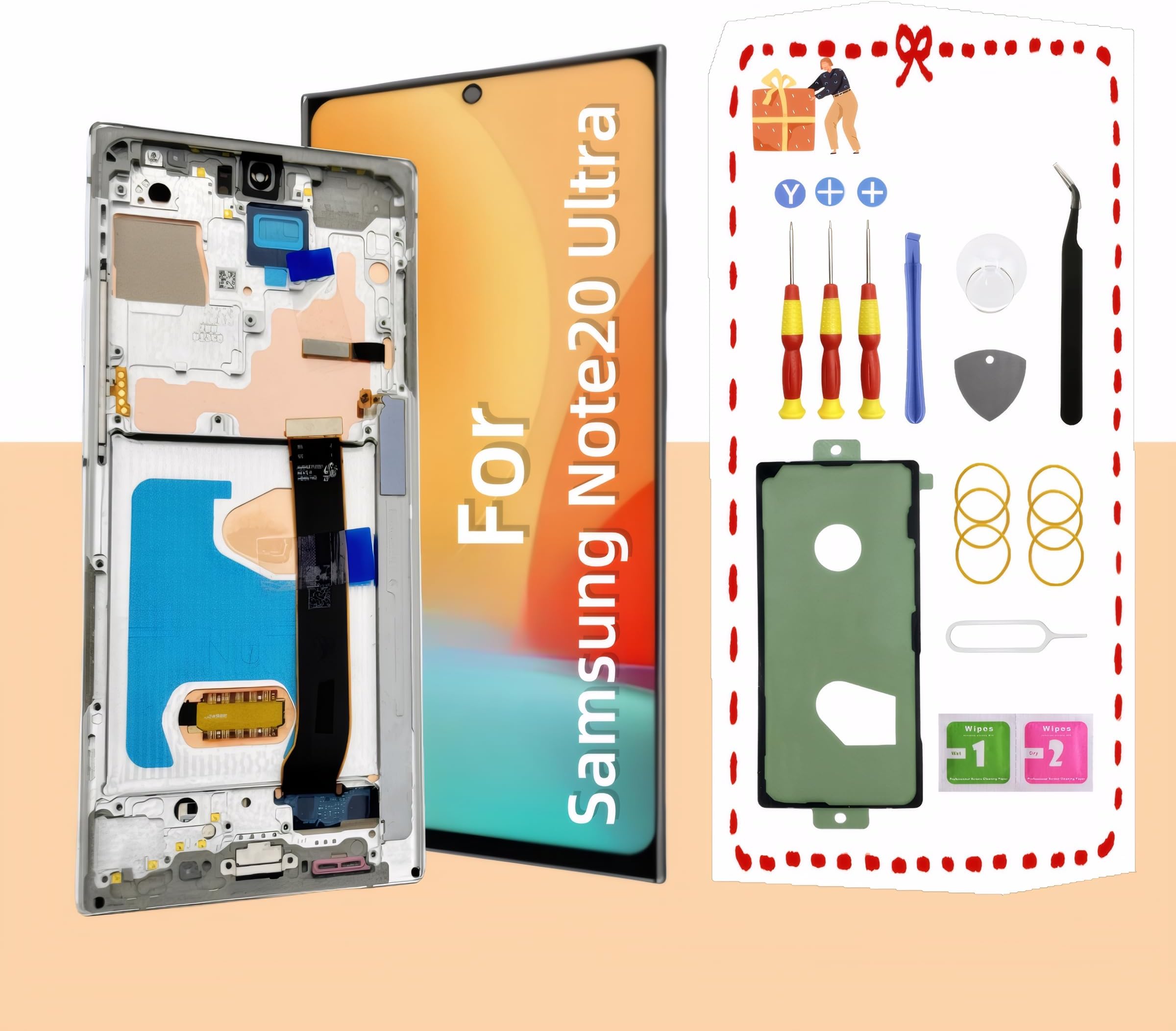 OLED for Samsung Galaxy Note20 Ultra 5G LCD Display Screen Assembly Replacement for Samsung Note 20 Ultra Touch Digitizer Screen with Frame Toolkits N985U N986U (Silver)