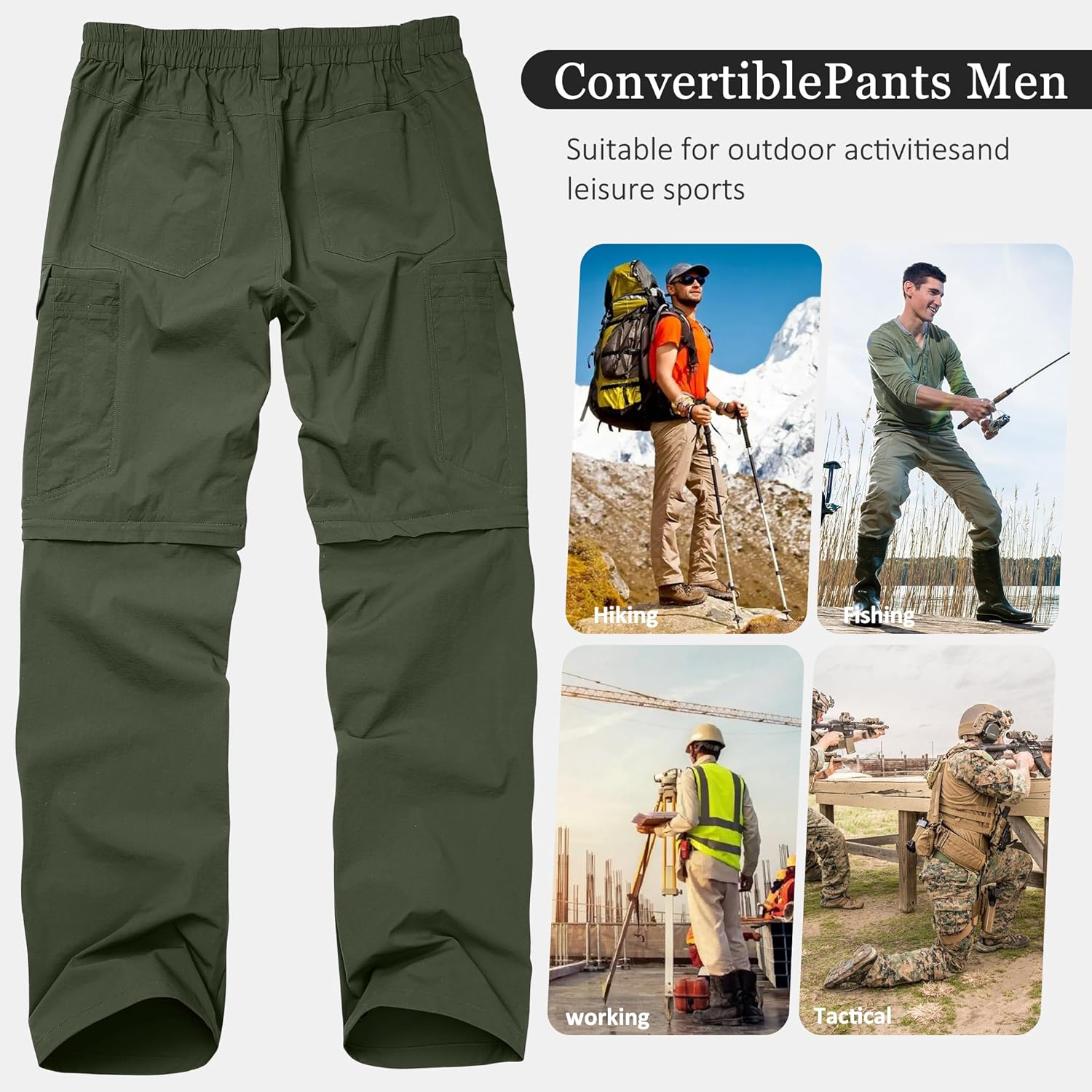 Mens Hiking Pants Convertible Lightweight Quick Dry Zip Off Waterproof Outdoor Travel Fishing Hunting Pants - Image 7