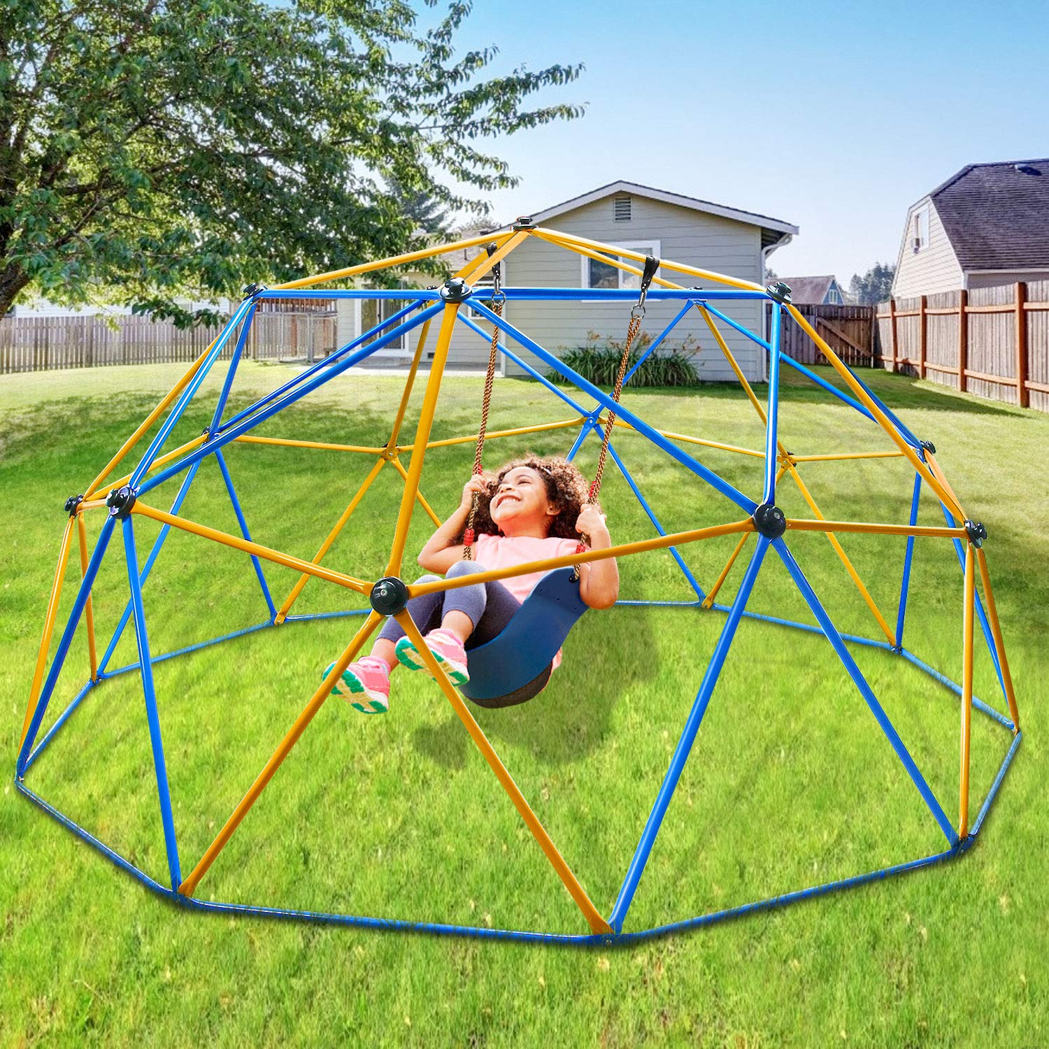 Jugader 10FT Geometric Dome Climber with Swing and Hammock, Climbing Dome for Kids 3 to 10