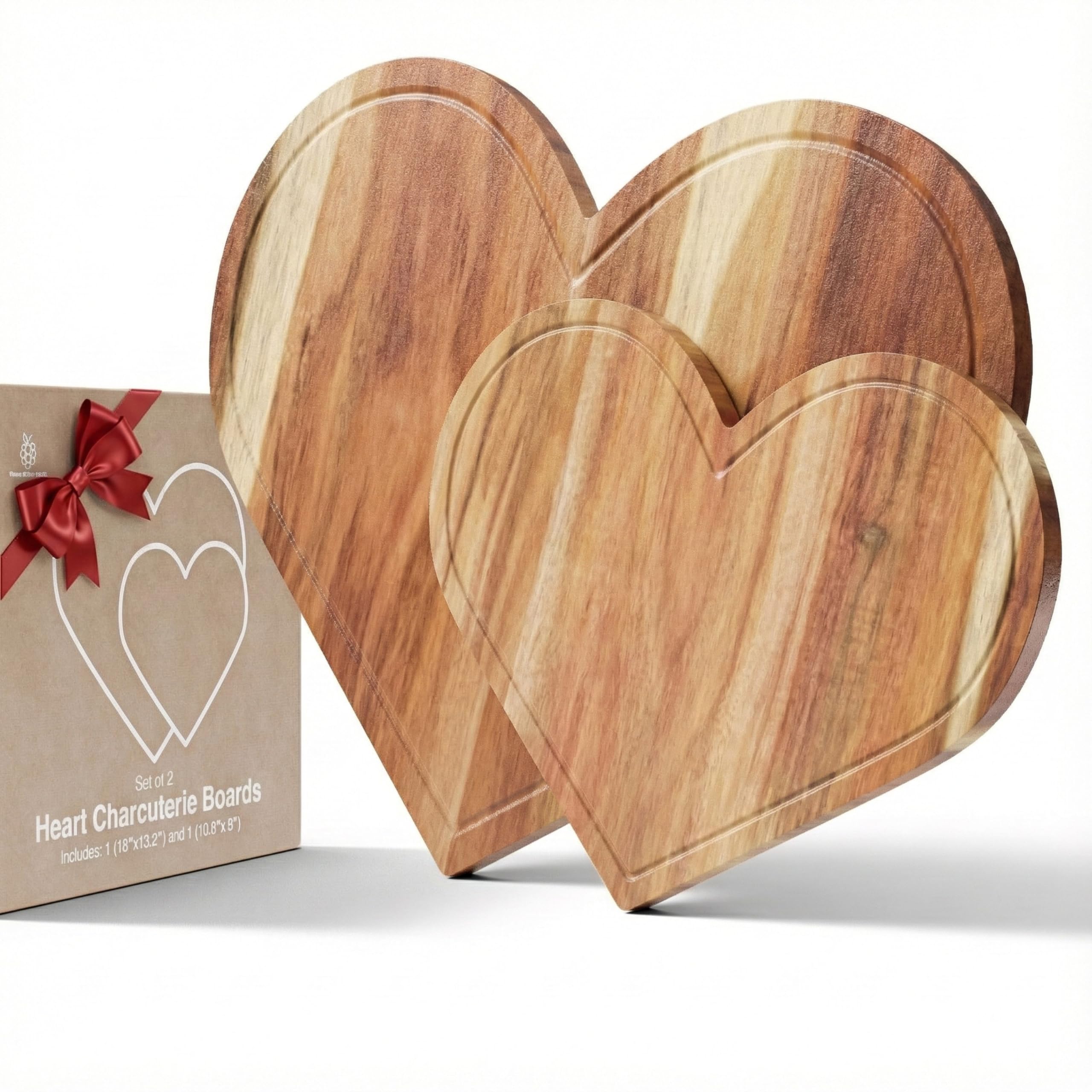 Set of 2 Heart Charcuterie Boards - Acacia Wood Cutting Heart Shaped Charcuterie Board Wooden Serving Tray Plates