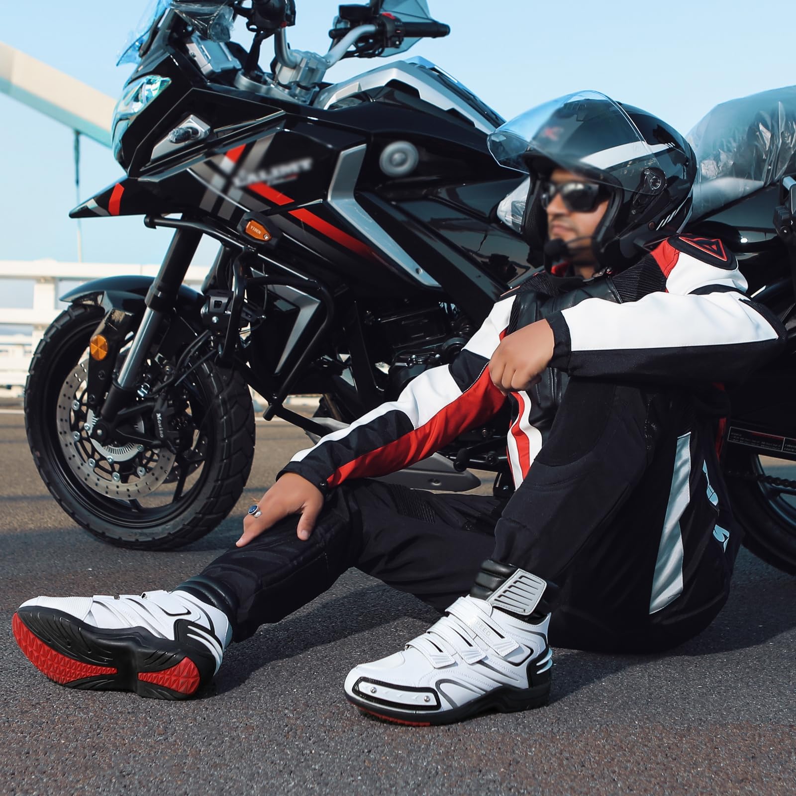 Scarpe da Moto Stivali da Moto da Strada da Uomo Autoadesivi con Supporto per La Caviglia per La Guida in Viaggio