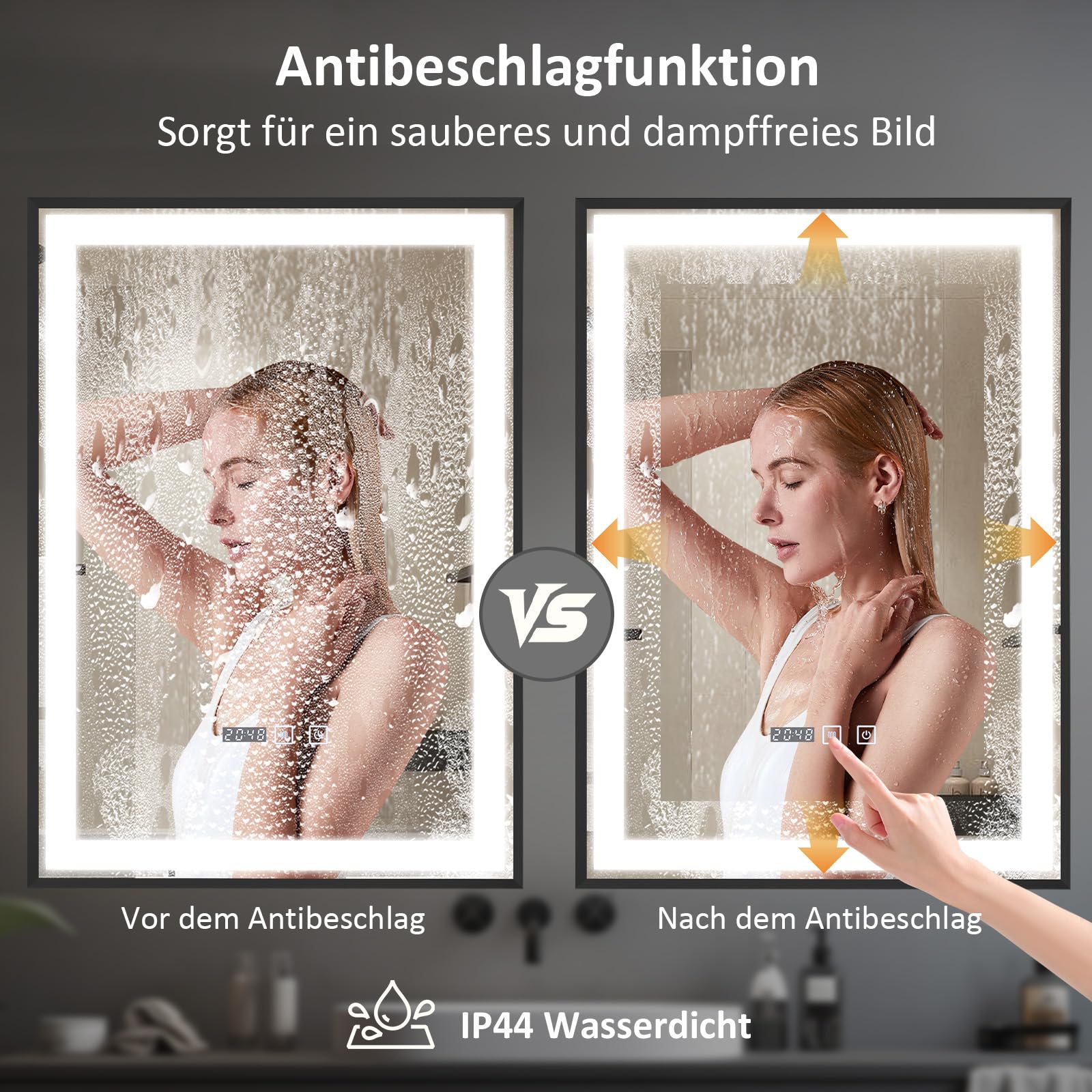 YOURLITE Badspiegel mit Beleuchtung 50x70,Badezimmerspiegel Led Badspiegel,UhrTouch-Schalter,Spiegel Bad mit Beleuchtung,3Lichtfarben Dimmbar,Antibeschlag,Wandspiegel,Speicherfunktion,Vertikal,Schwarz