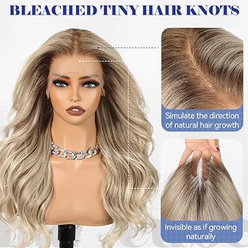 HAIRCUBE 13x6 HD Synthetic Lace Front Wig, 24 Inch Ash Blonde Long Curly Layered Wigs, Natural Density Hairline Glueless Wigs for Women Daily Use