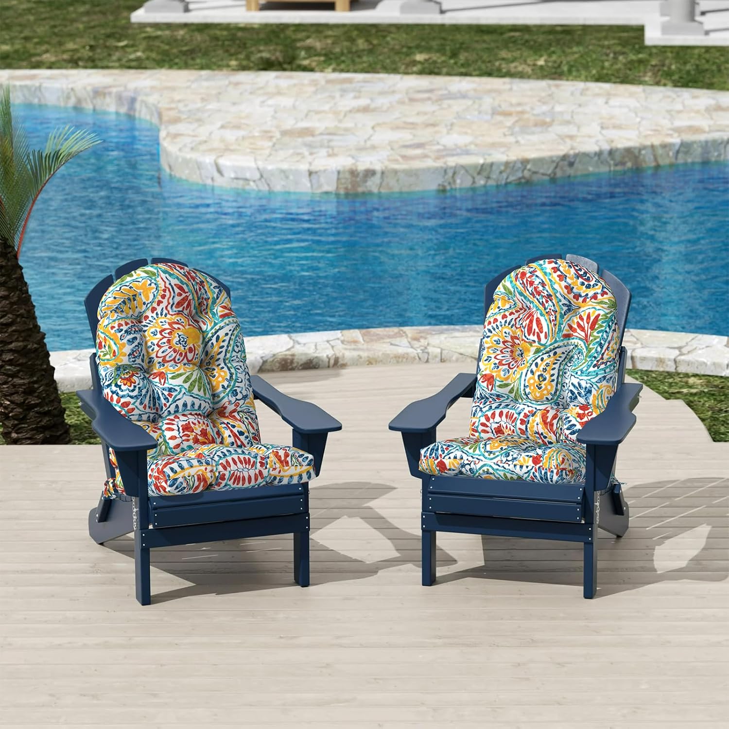 Indoor/Outdoor Adirondack Chair Cushions 44 x 19 x 4 Inch, Tufted Outdoor Rocking Chair Cushion, Anti-Slip High Back Patio Chair Cushions, Set of 2, Paisley Multi
