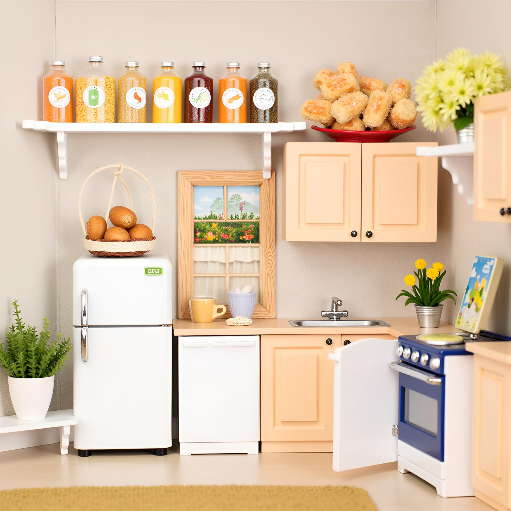 2 estantes de pared blancos para casa de muñecas, estante de almacenamiento en miniatura a escala 1:12 para accesorios de decoración de escenas de cocina 5