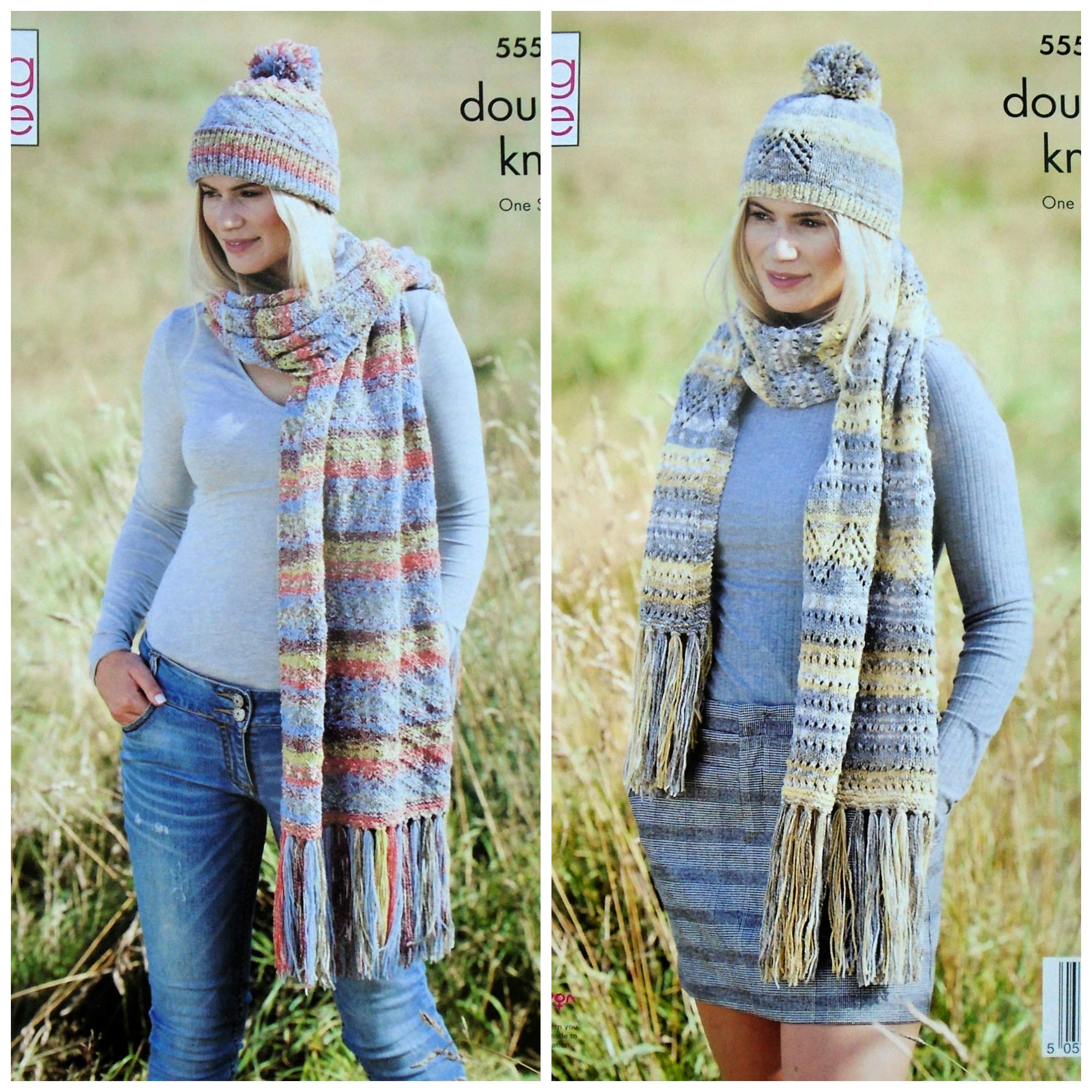 KING COLE KNITTING LEAFLET 5557.  DOUBLE KNITTING SHAWLS & HATS.