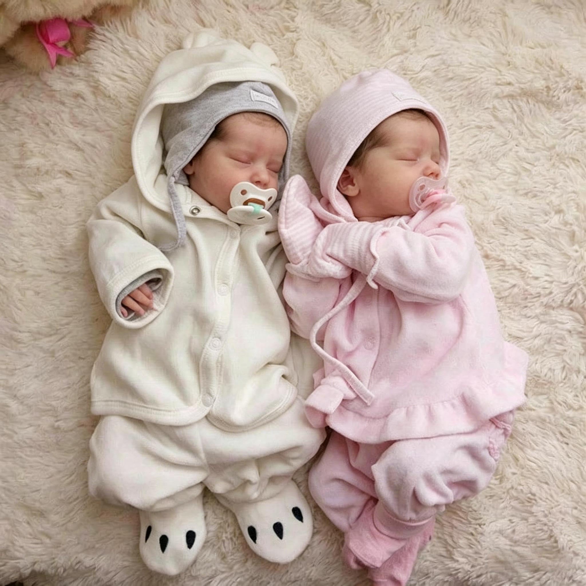 RXDOLL Reborn Baby Dolls Twins silikonowe całe ciało, 45 cm, dwie anatomicznie poprawne niemowlęta, dziewczynki, realistyczna lalka bobas, bliźniaczki, skóra 3D, pełne silikonowe lalki Reborn dla