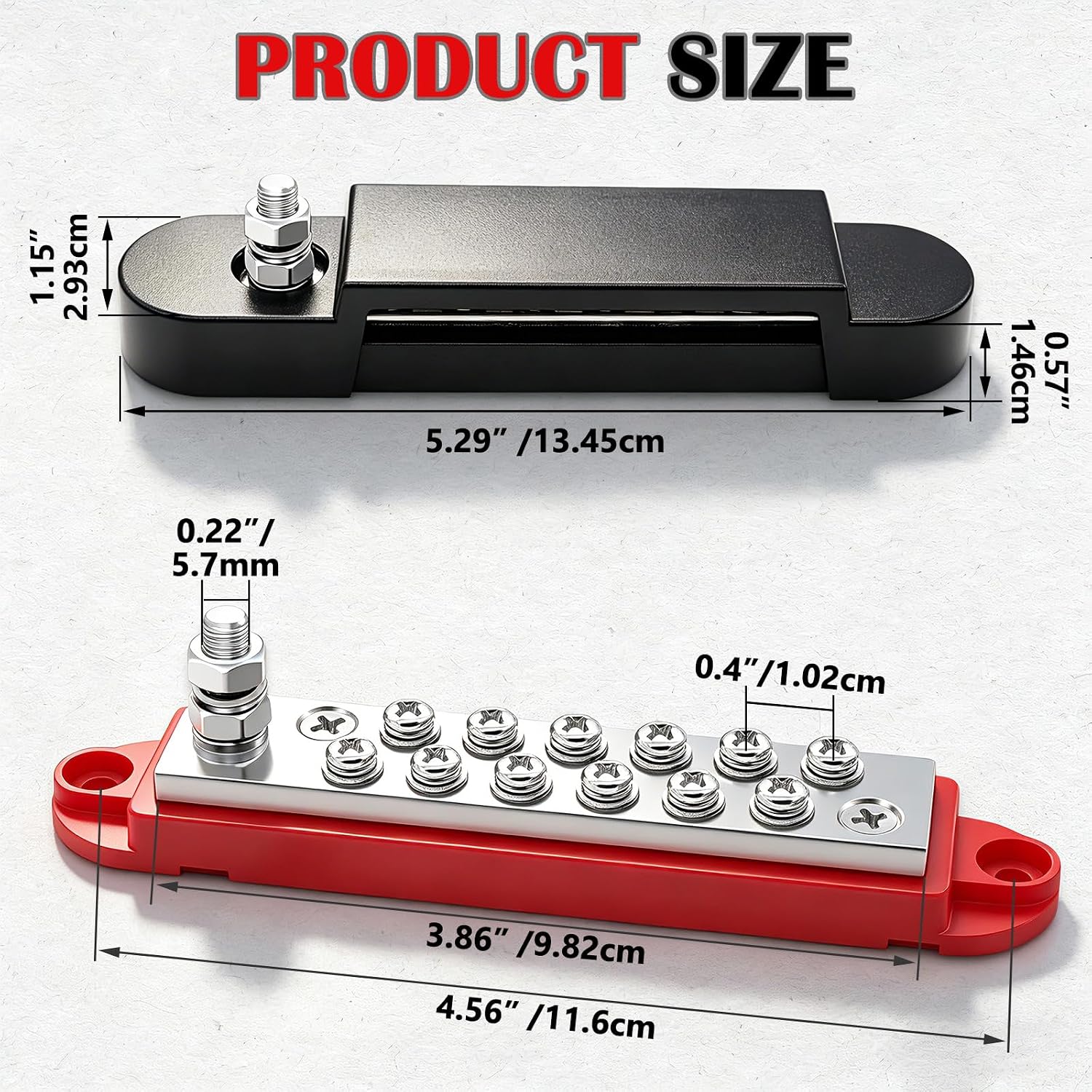 Marine Bus Bar 12V 150A 1/4" Stud Power Distribution Block, 12 Volt DC Battery Busbar, Automotive Buss Bar 12v for Car, Boat and Solar Wiring (Black+Red)