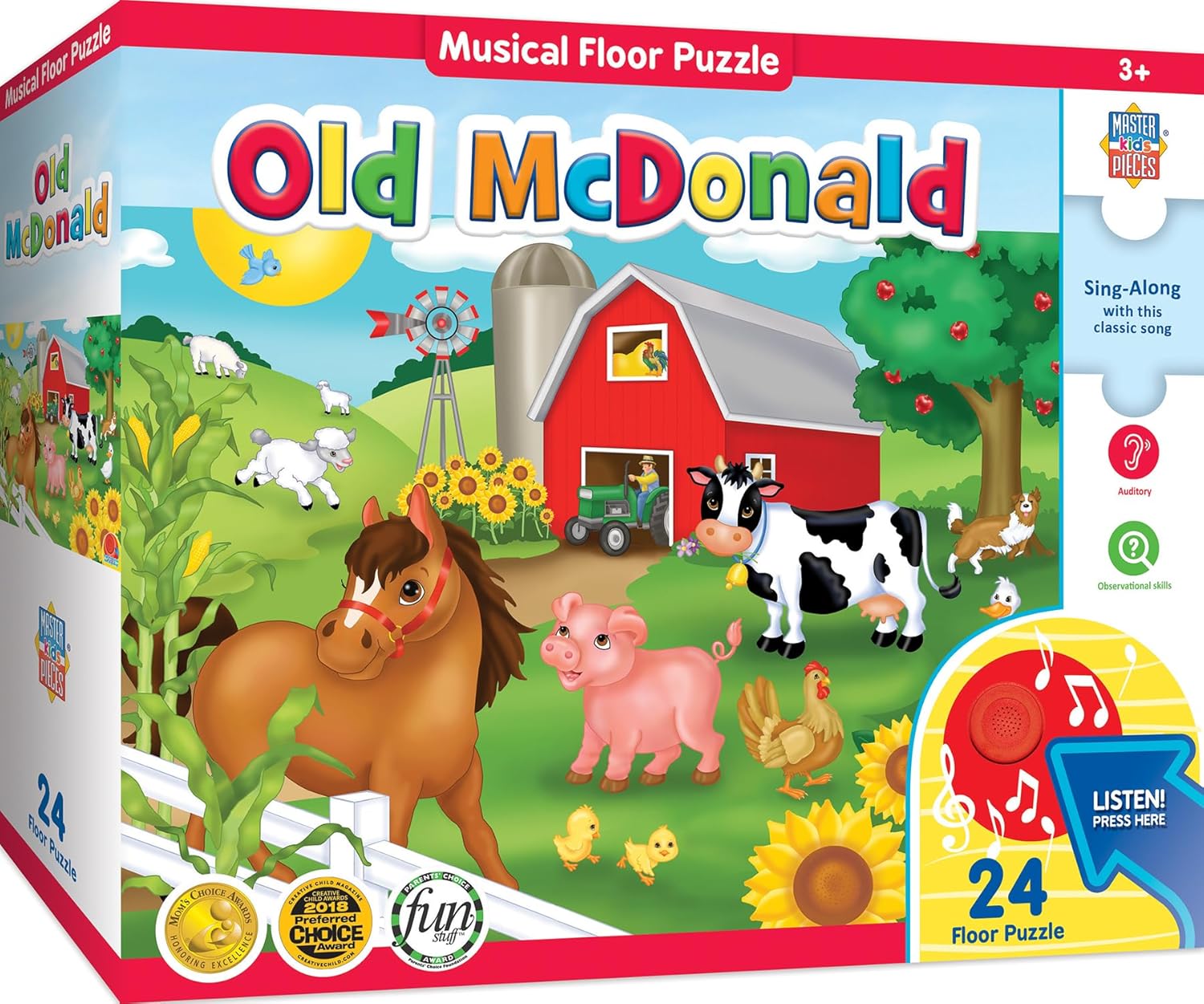 Masterpieces 24 Piece Old McDonald Sing-A-Long Sound Floor Puzzle for Kids - 18"x24"