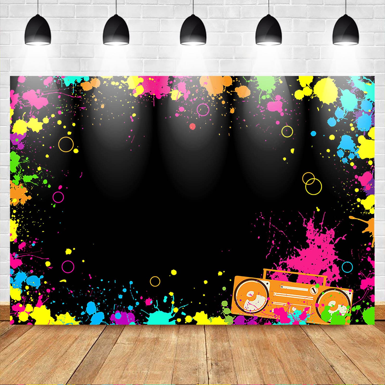 Avezano Świecące neonowe tło na imprezę Let's Glow Splatter graffiti czarne światło fotografia tło świecące w ciemności tło dla neonowego tematu dekoracje urodzinowe (3 x 2 m)