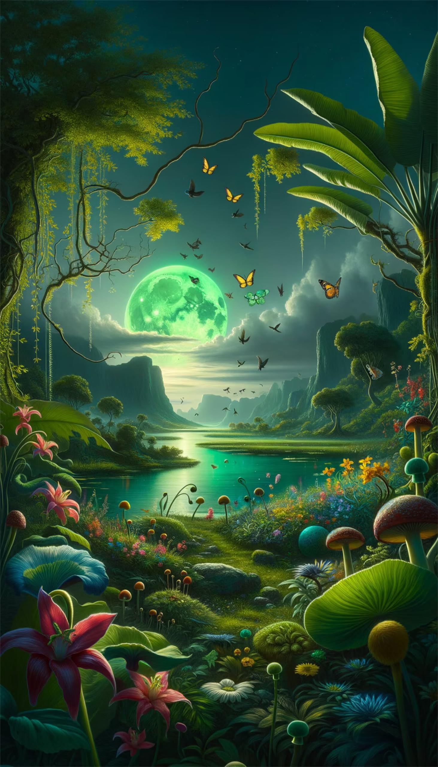 Puzzle dla dorosłych, 1500 sztuk, wymagające łamigłówki, gry logiczne dla całej rodziny, świąteczny prezent dla przyjaciół w pięknym opakowaniu (zielone kwiaty księżyca)