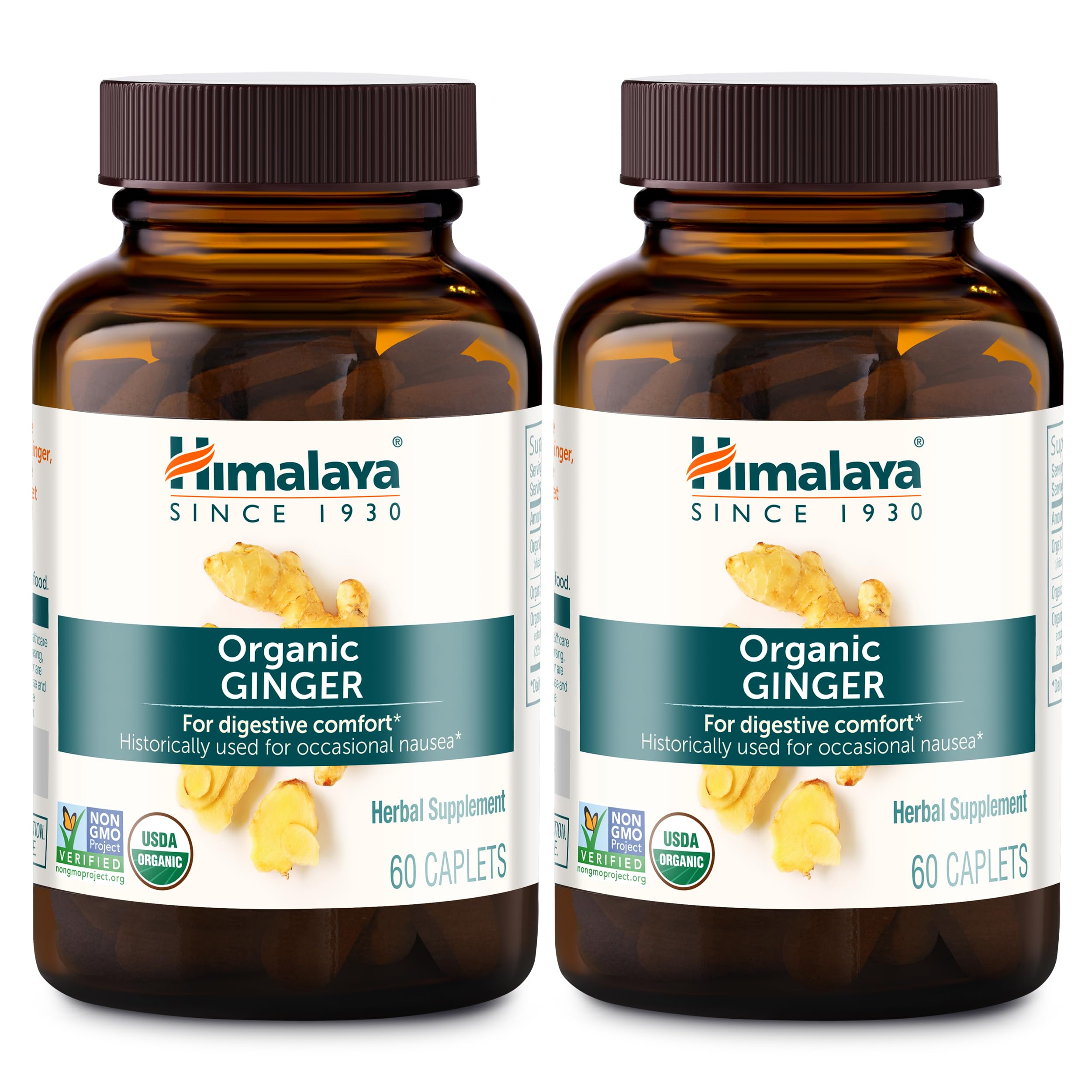 Himalaya USDA Organic Ginger Root Capsules,60 Caplets,2 Pack,120 Day Supply 60 Count (Pack of 2)