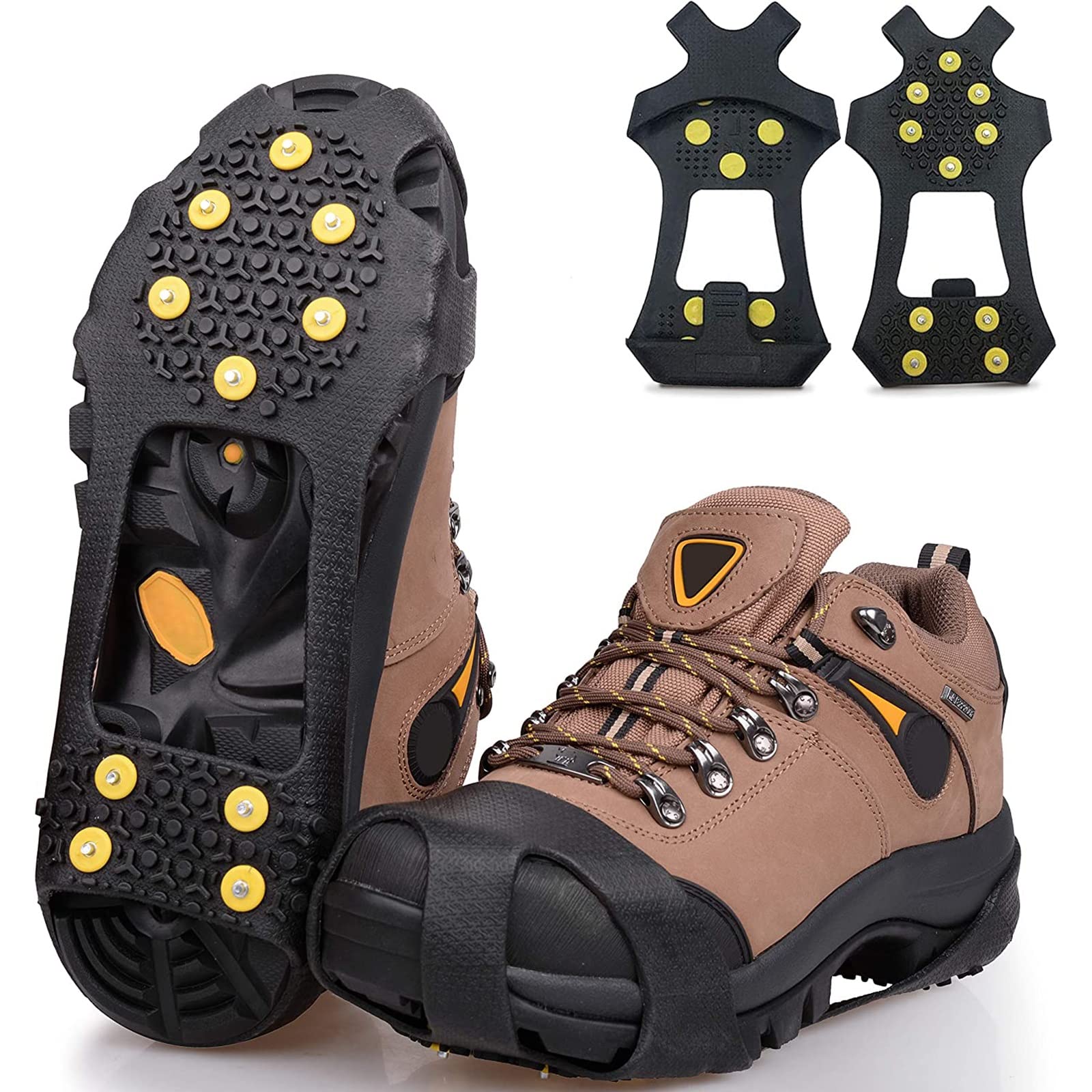 Jaffiust Ice Snow Cleats for Shoes Boots,Walk Traction Cleats Rubber Crampons Anti Slip 10-Stud Winter Ice Cleat Slip-on Stretch Footwear for Women Men Kids (Color : Black, Size : M)