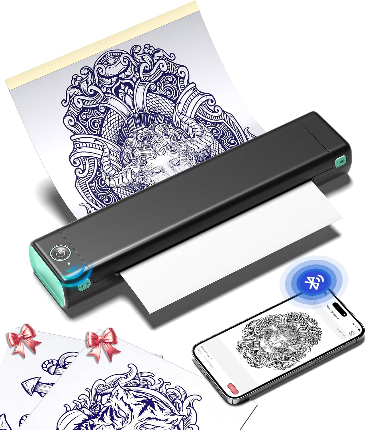 Phomemo M08F Thermocopieur A4 - Imprimante de Tatouage Rechargeable avec 10 Feuilles de Papier Inclus