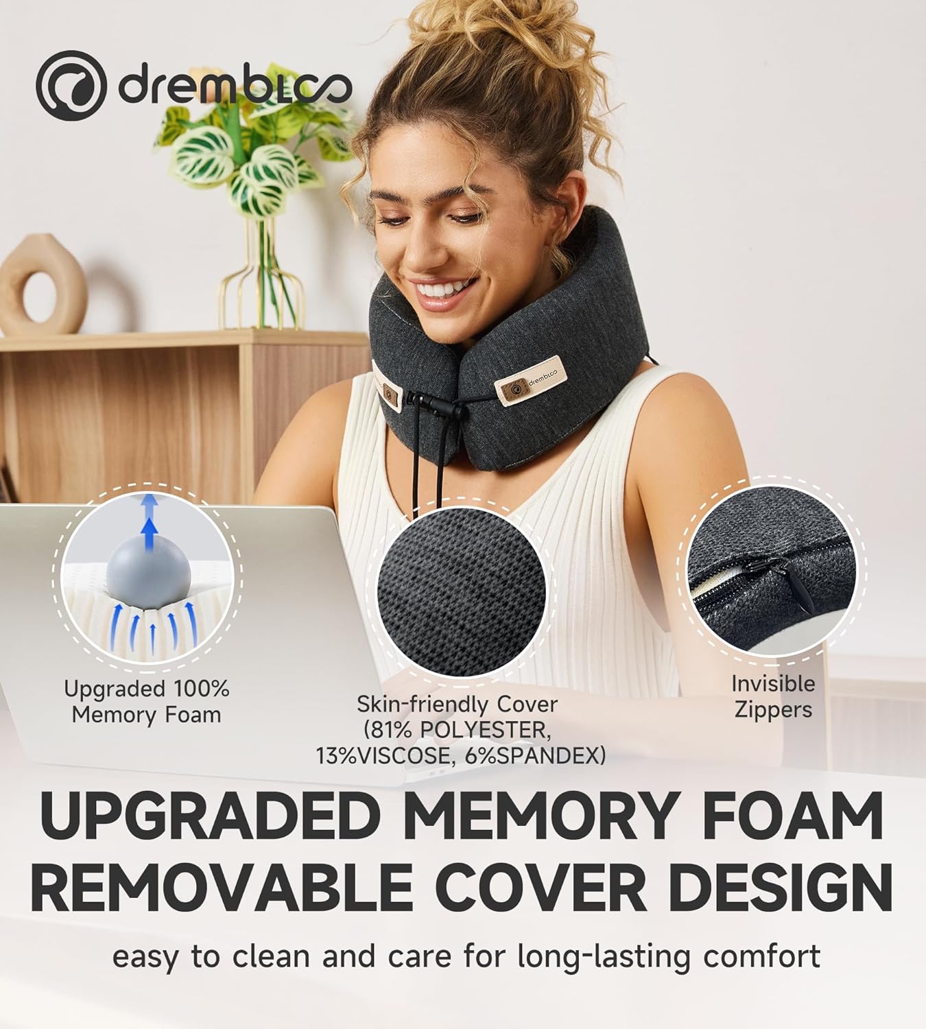 Neck Pillow Airplane, 100% Pure Memory Foam, Comfortable Breathable Cover, Travel Pillows for Airplanes, Ergonomic Design, Neck Pillow for Traveling, Airplane Pillow Flight Train, Black - Image 5