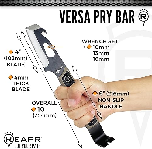 Miniatura 8 de Reapr VERSA TAC - Barra de palanca multiherramienta de 10 pulgadas, herramienta compacta con gancho de destripador, llaves, extractor de uñas, mango