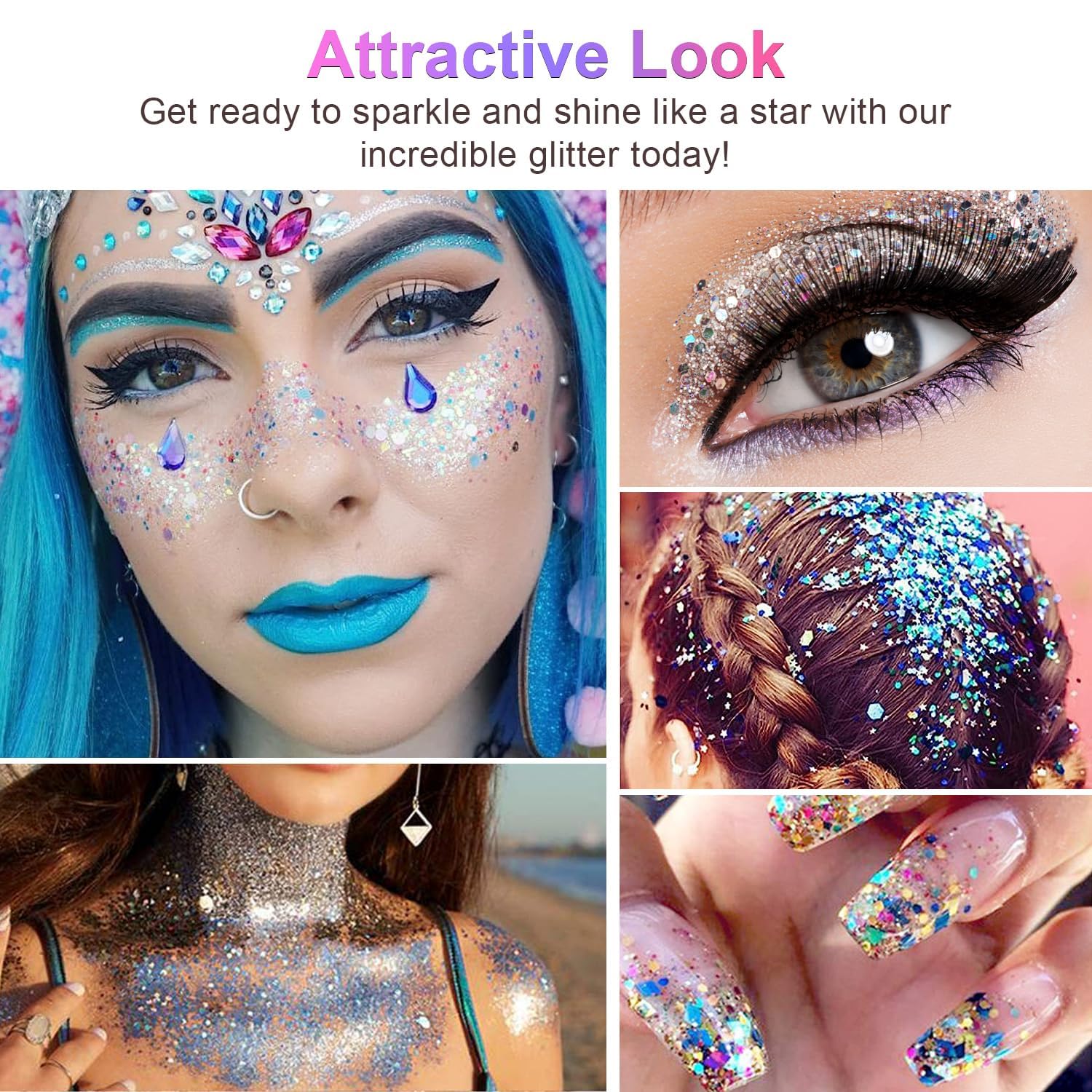 HTRUIYATY Glitzer Gel In Schwarz - 14 Gramm Body Glitzer Für Karneval, Festivals Und Meerjungfrau-Looks